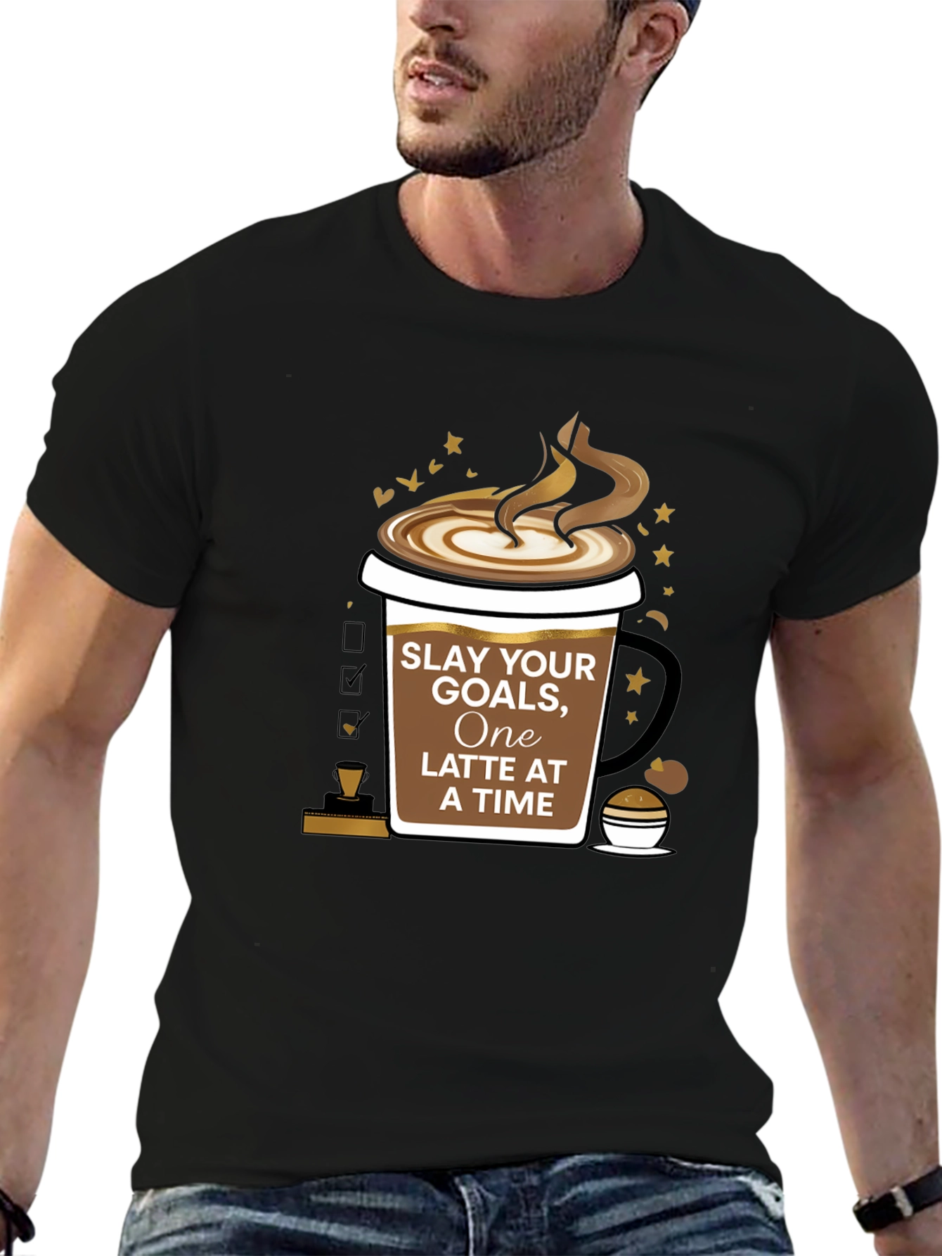 Black Slay Your Goals Coffee T-Shirt - One Latte at a Time view 6