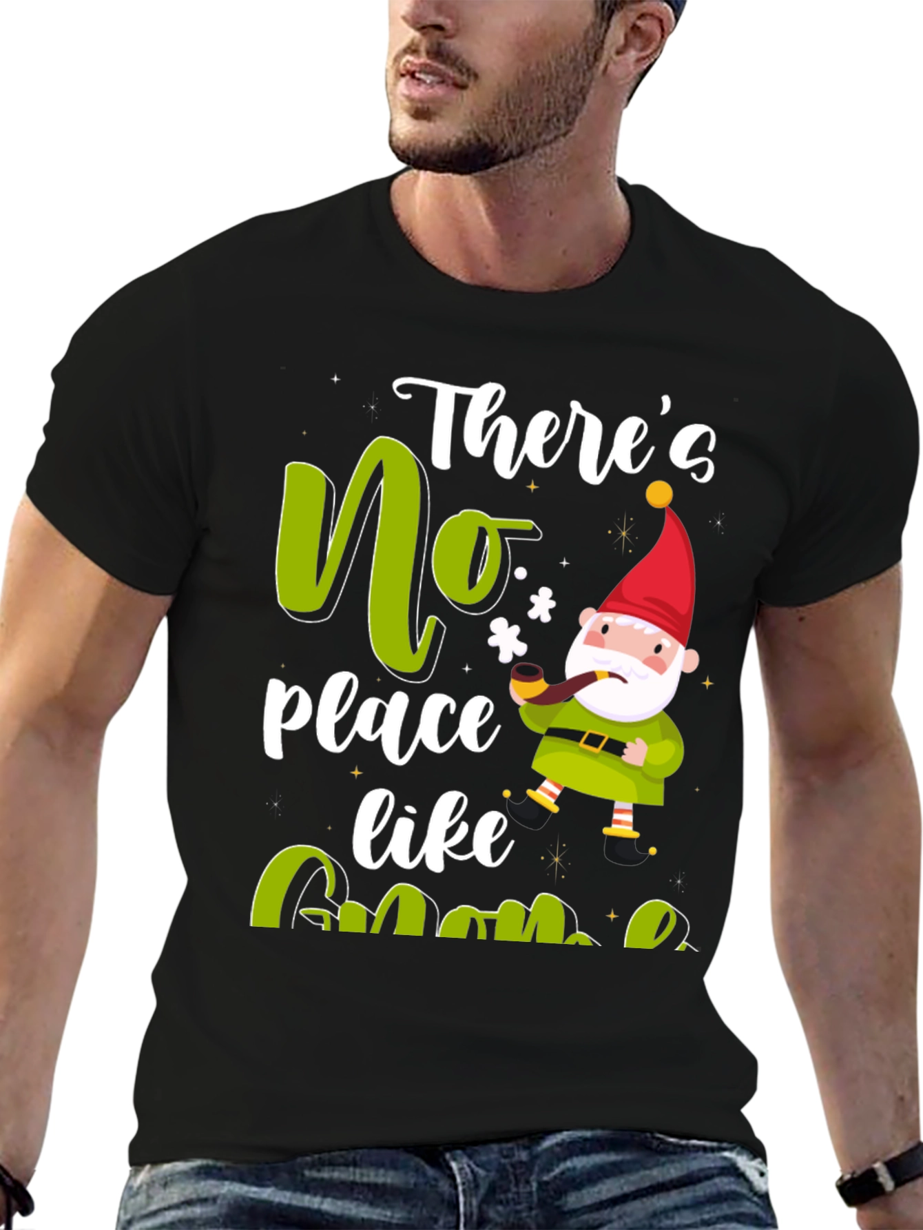 Black There's No Place Like Gnome Black T-Shirt view 6