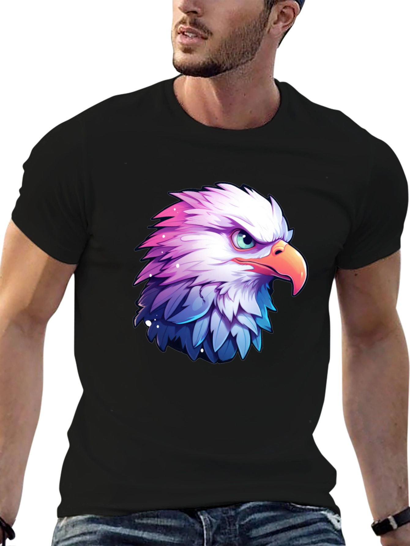 Black Eagle Graphic Black T-Shirt for Men view 6