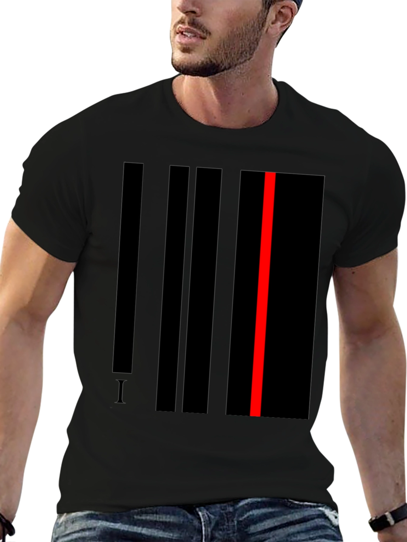 Black Striking Abstract Line Art T-Shirt - Black view 6