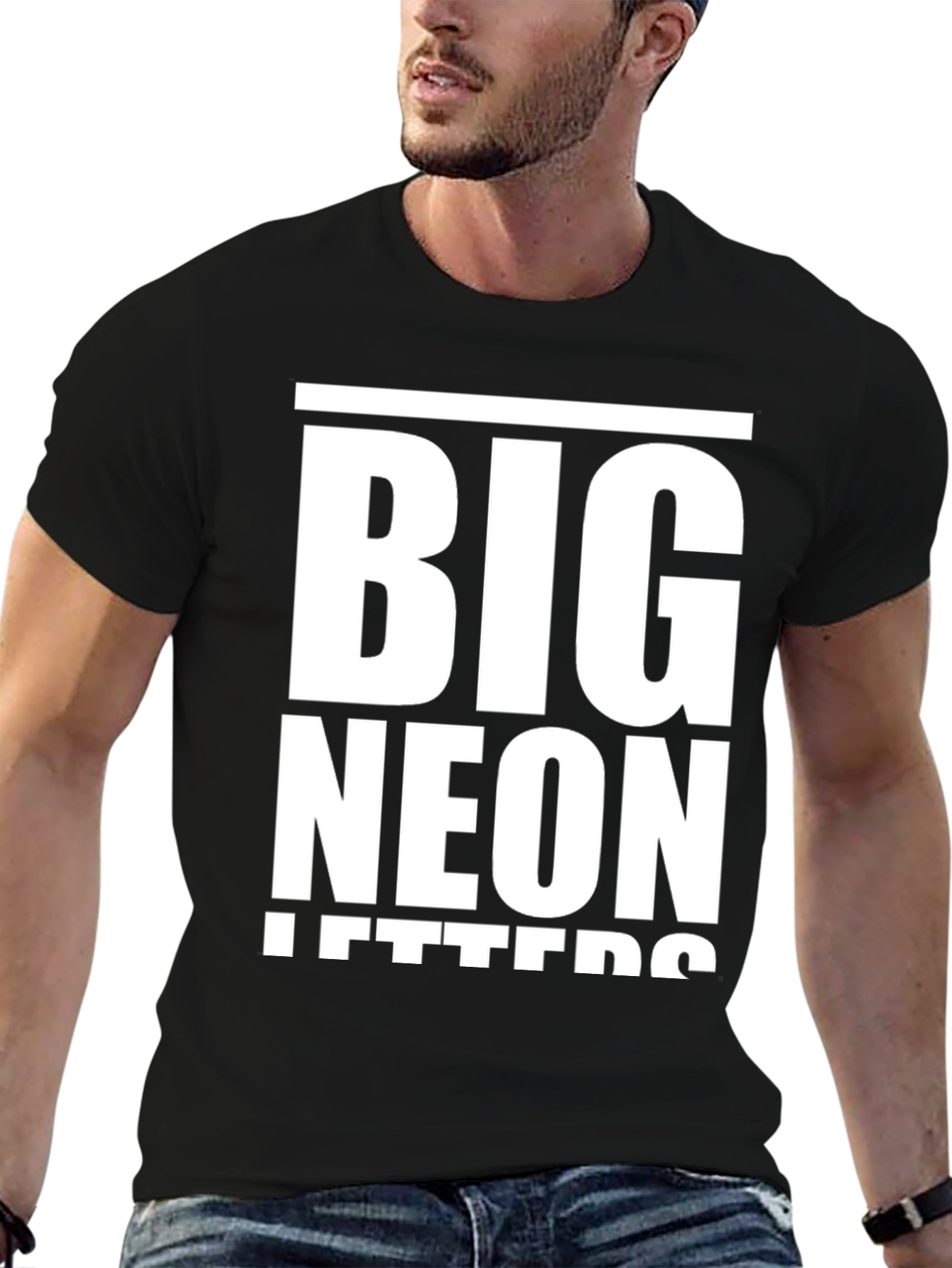 Black Big Neon Letters Graphic T-Shirt view 6