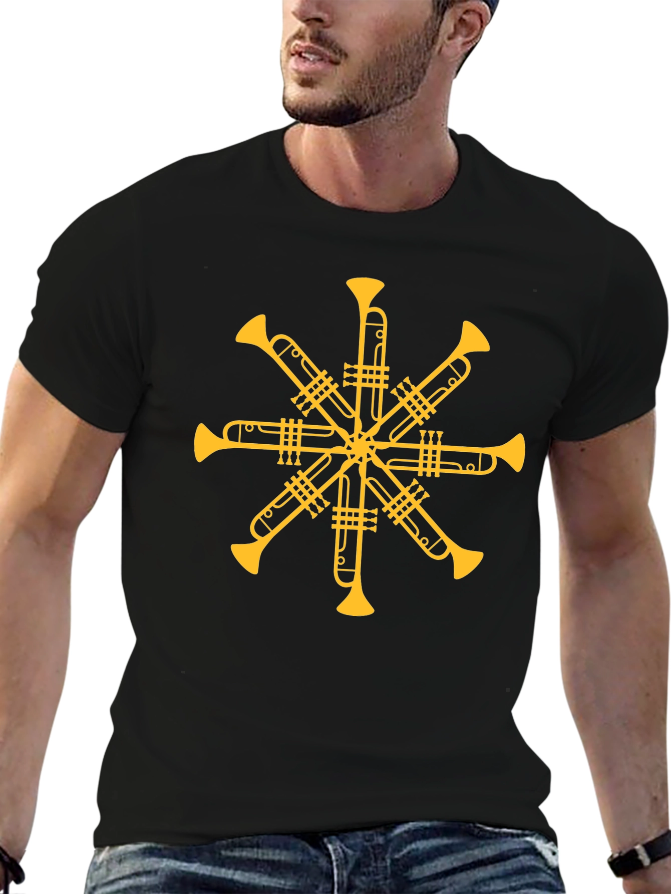 Black Trumpet Starburst T-Shirt - Musician Graphic Tee view 6