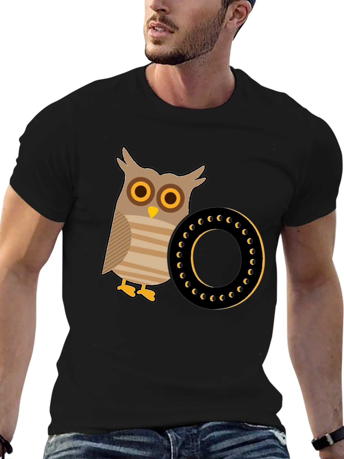 Black Owl and Letter 'O' T-Shirt view 6