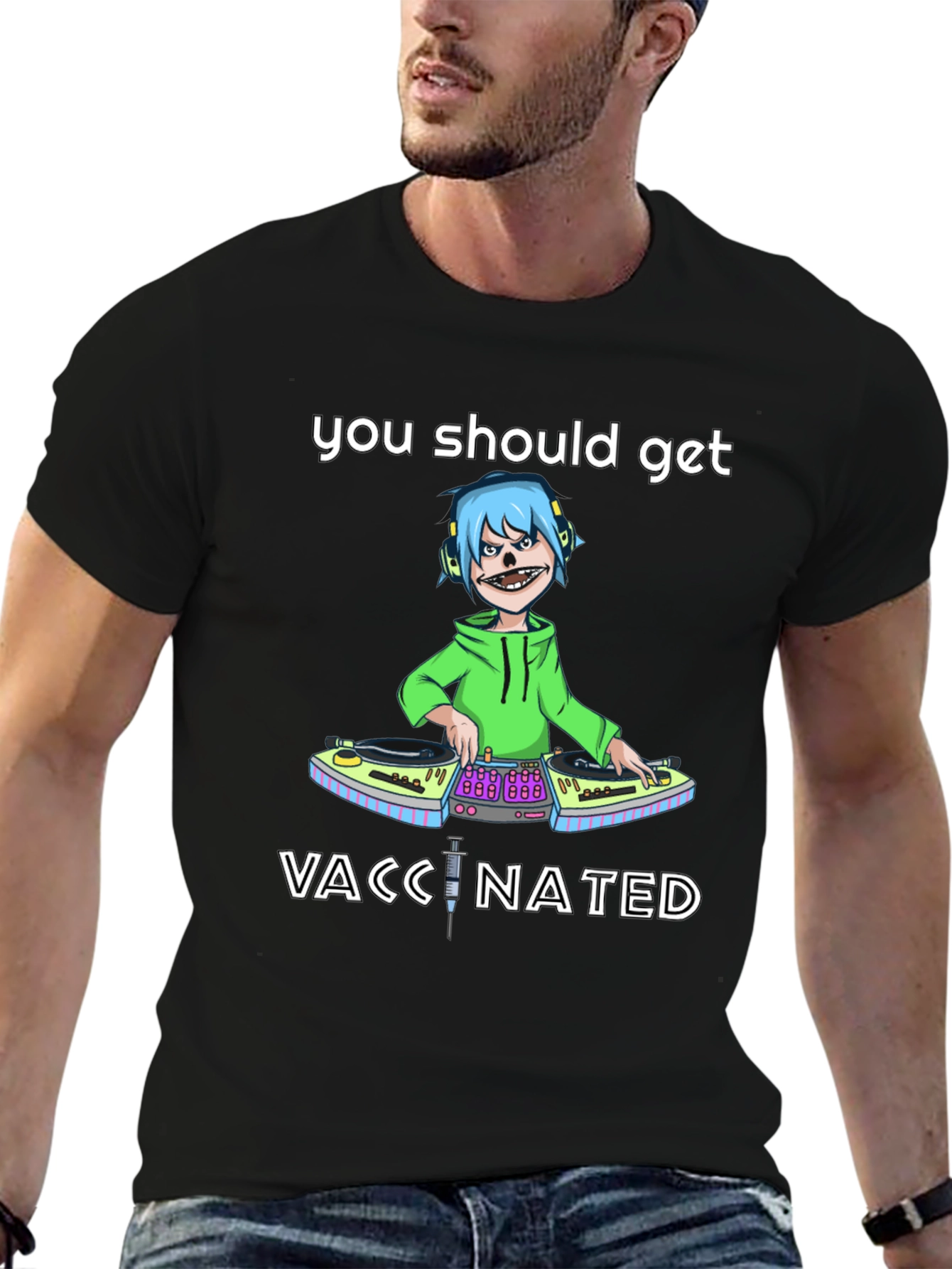 Black Vaccinated DJ Graphic Tee - Stylish & Comfy view 6