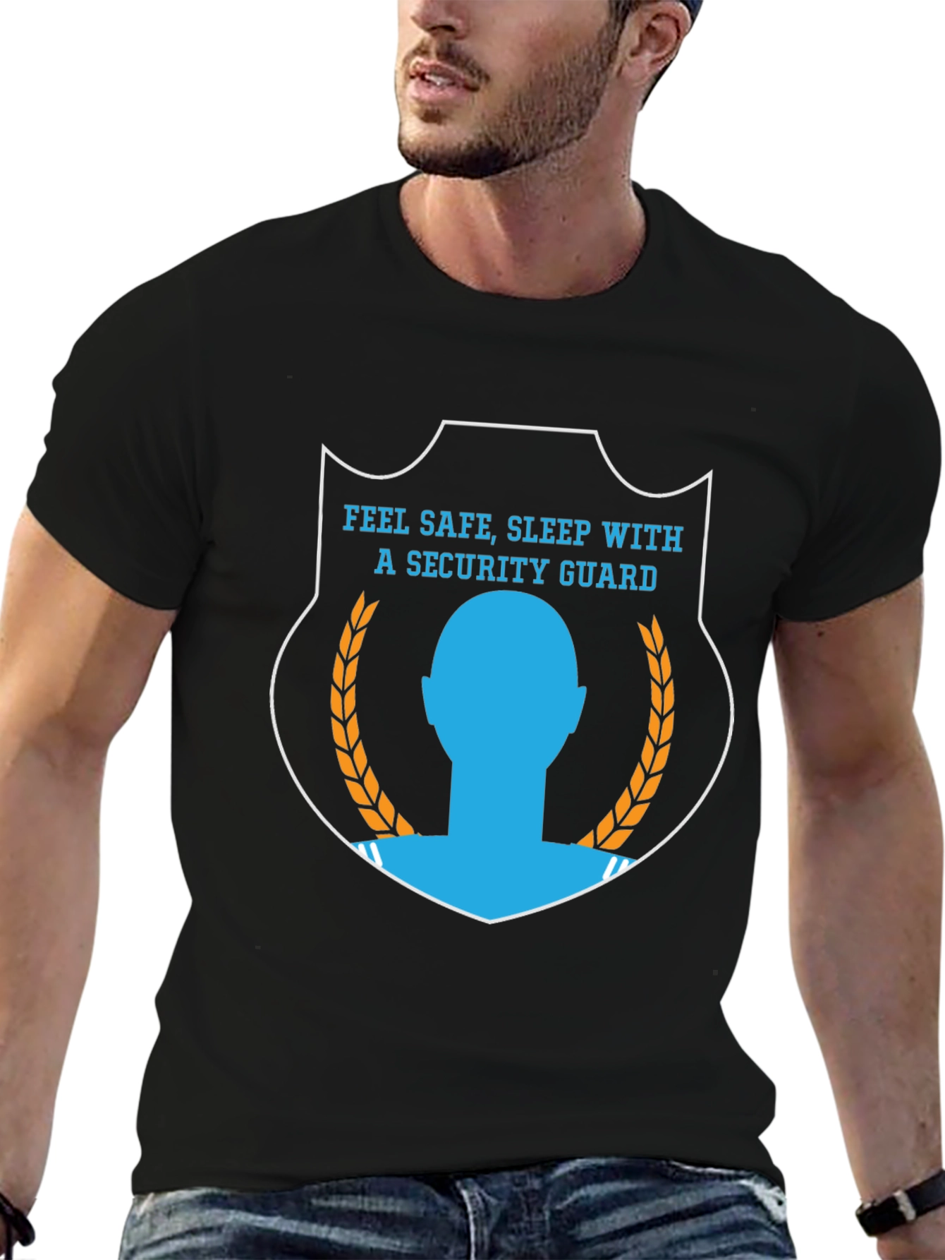 Black Feel Safe, Sleep With a Security Guard T-Shirt view 6
