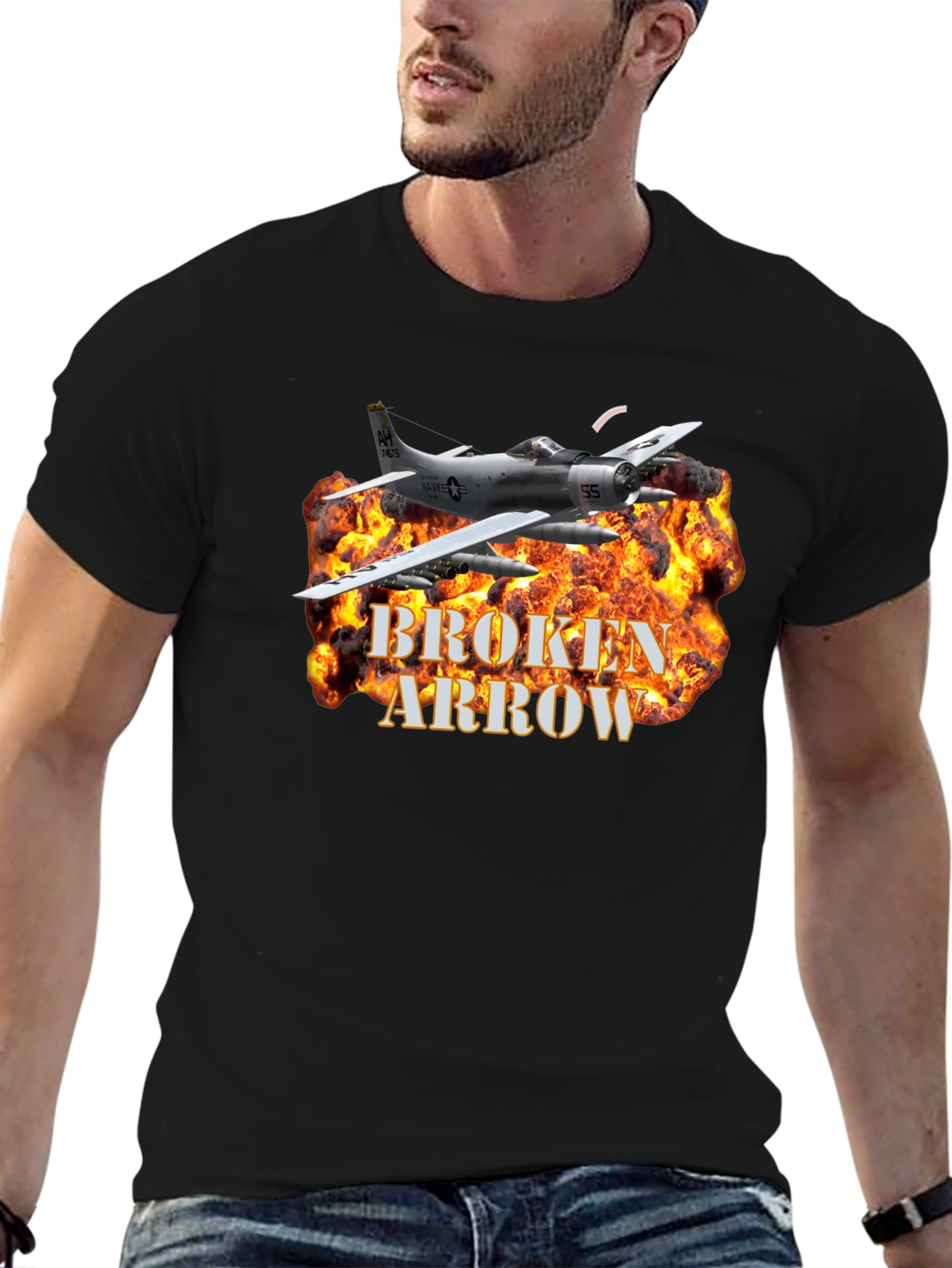 Black Broken Arrow Fire Plane T-Shirt view 6