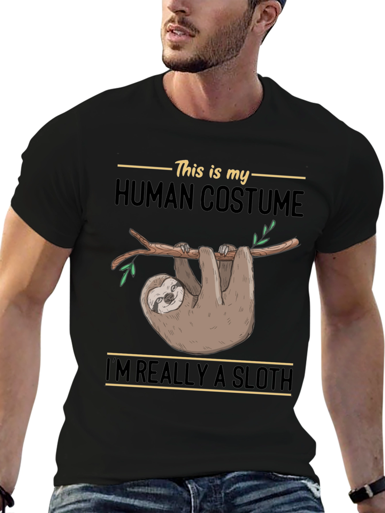 Black Sloth Human Costume Funny Graphic T-Shirt view 6