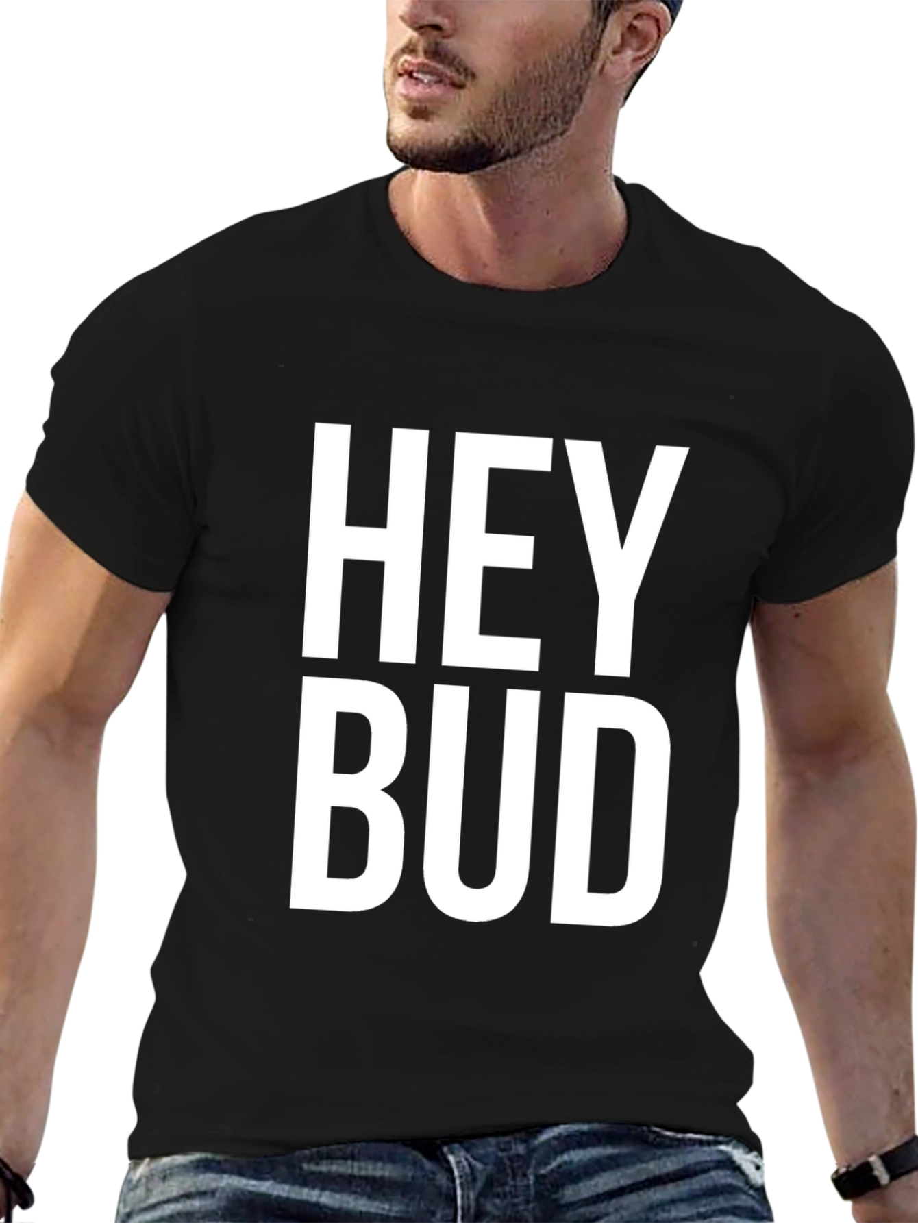 Black Hey Bud Graphic Tee - Black Cotton Blend T-Shirt view 6