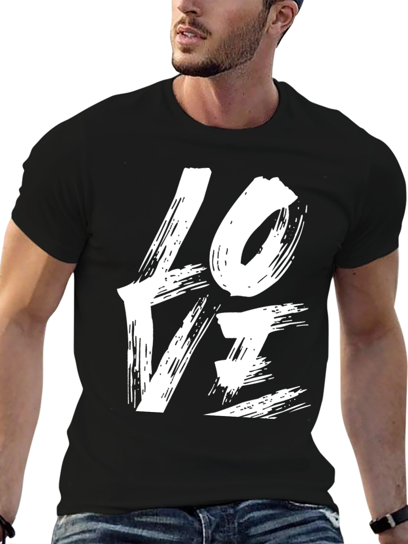 Black Love Brushstroke Graphic Tee - Black Casual Shirt view 6