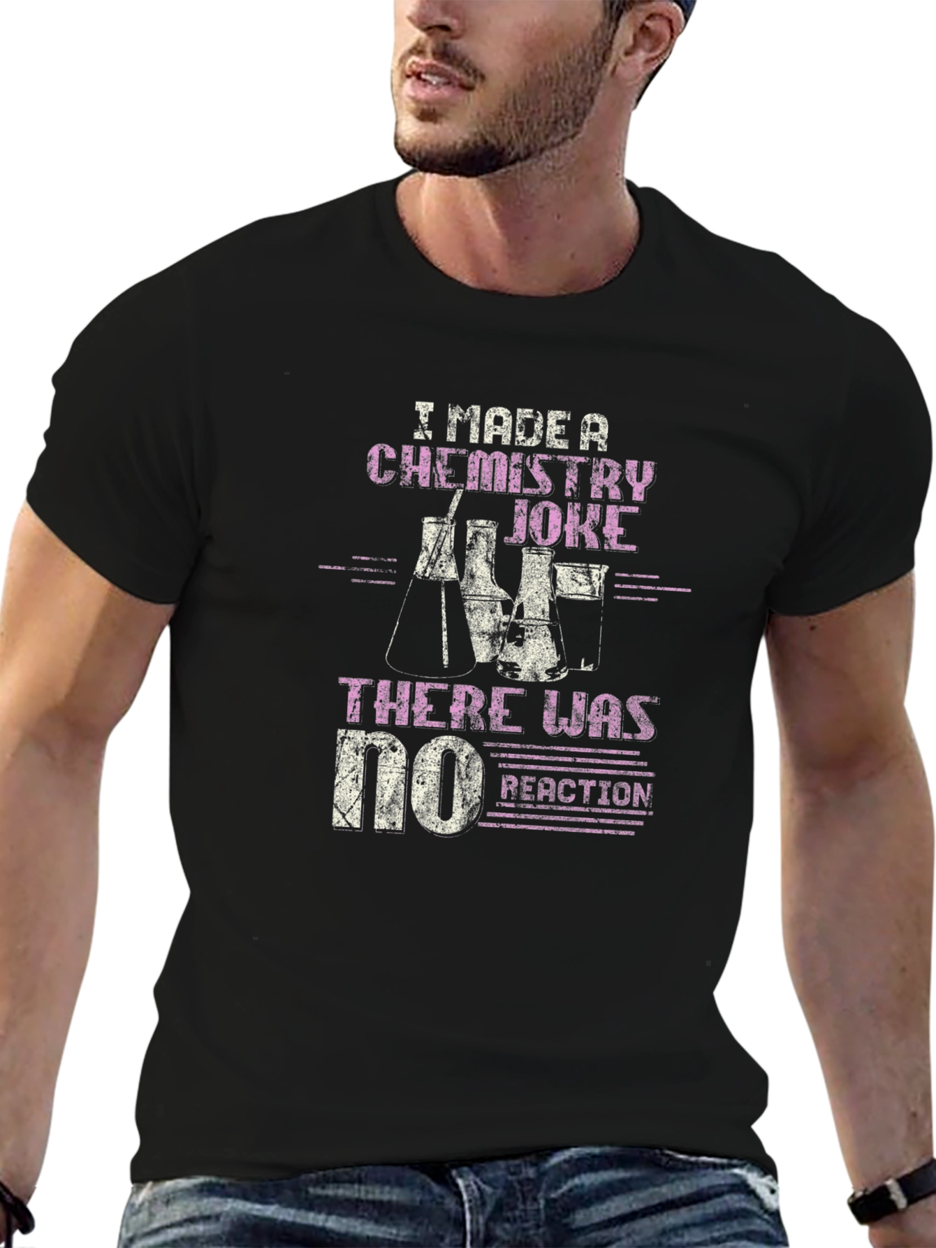 Black Chemistry Joke T-Shirt - No Reaction Funny Science Tee view 6