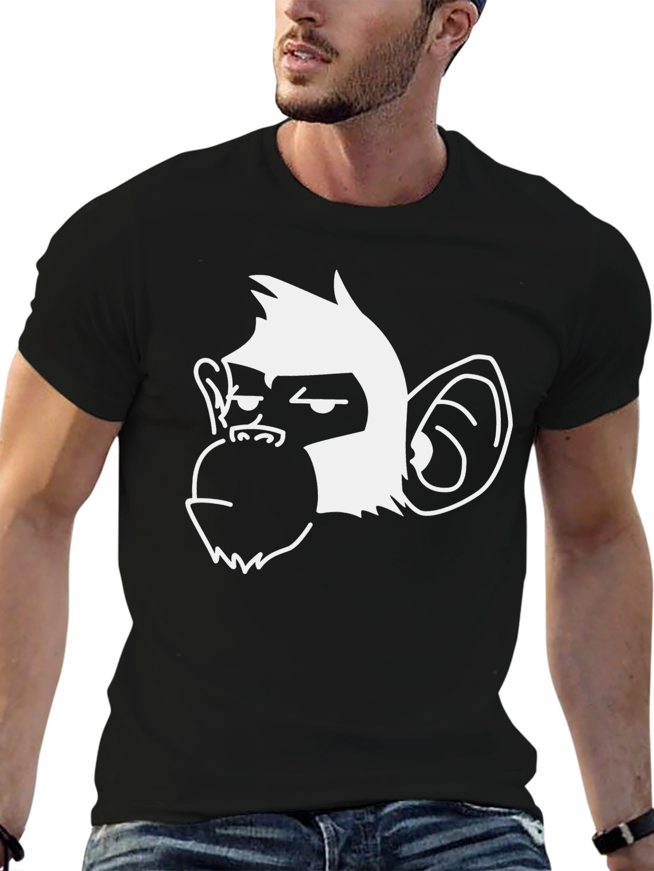 Black Cool Monkey Graphic Black T-Shirt view 6