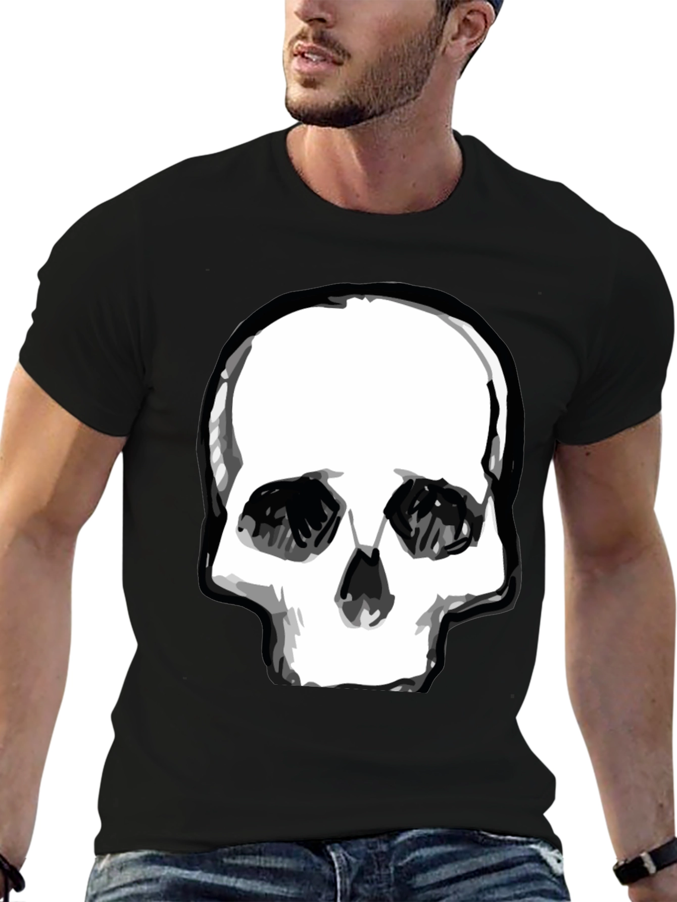 Black Skull Graphic Print Black T-Shirt view 6