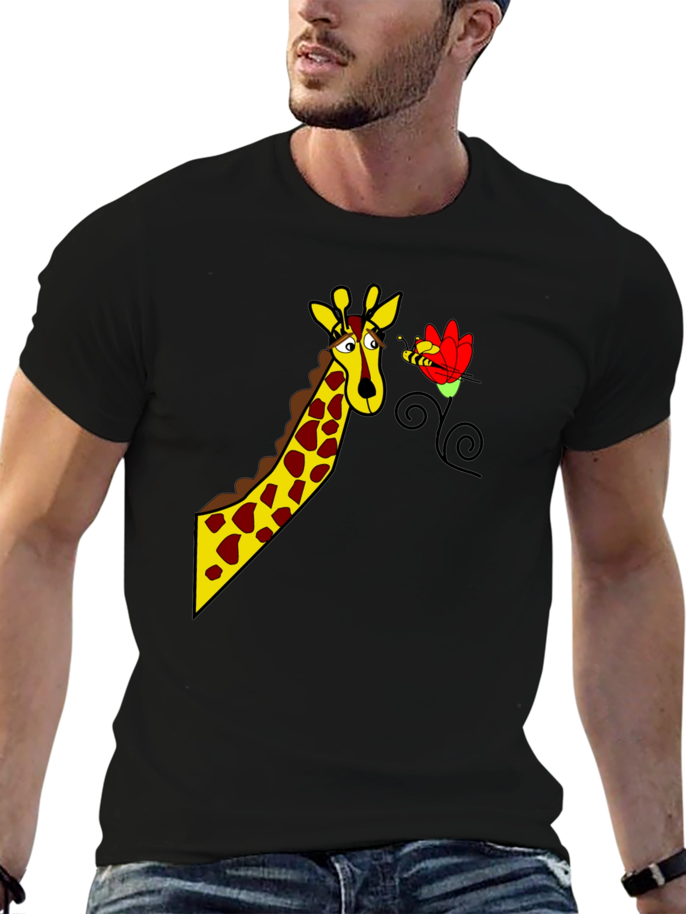 Black Giraffe & Bee Graphic Tee - Black view 6