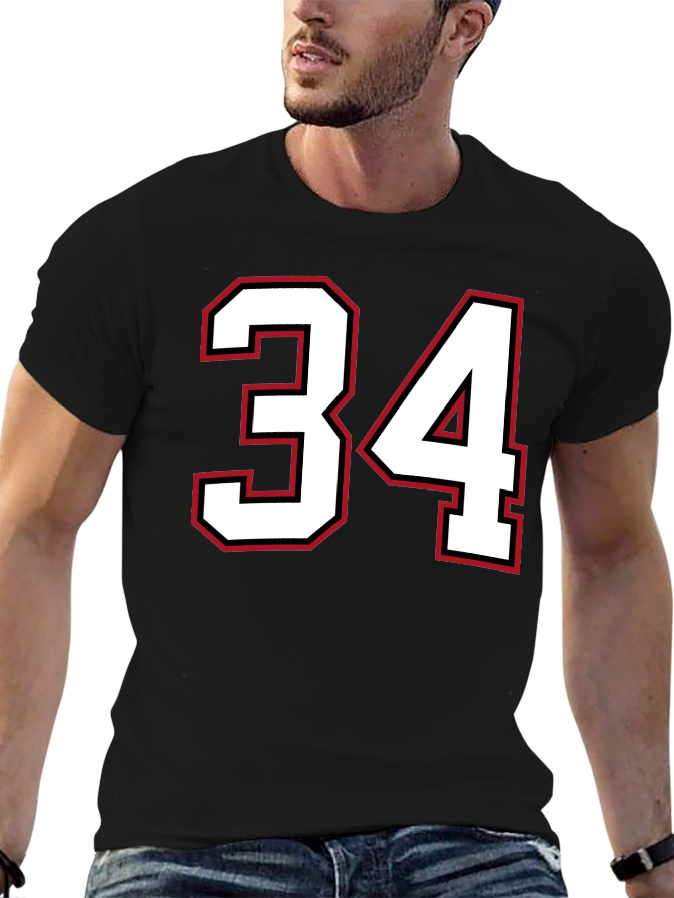 Black Jersey Number 34 Black T-Shirt view 6
