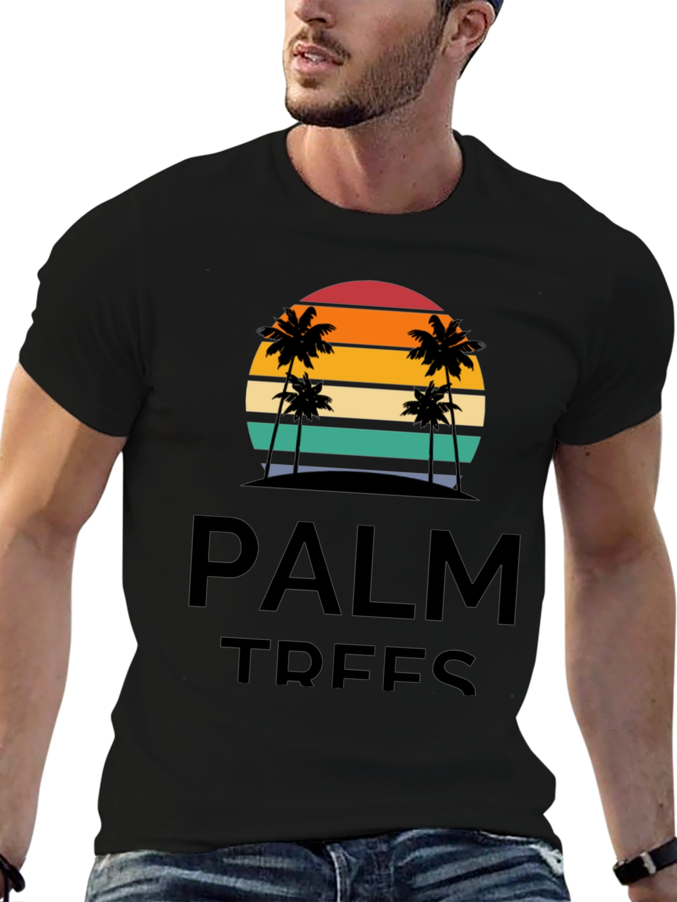 Black Palm Trees Graphic T-Shirt - Retro Sunset Design view 6