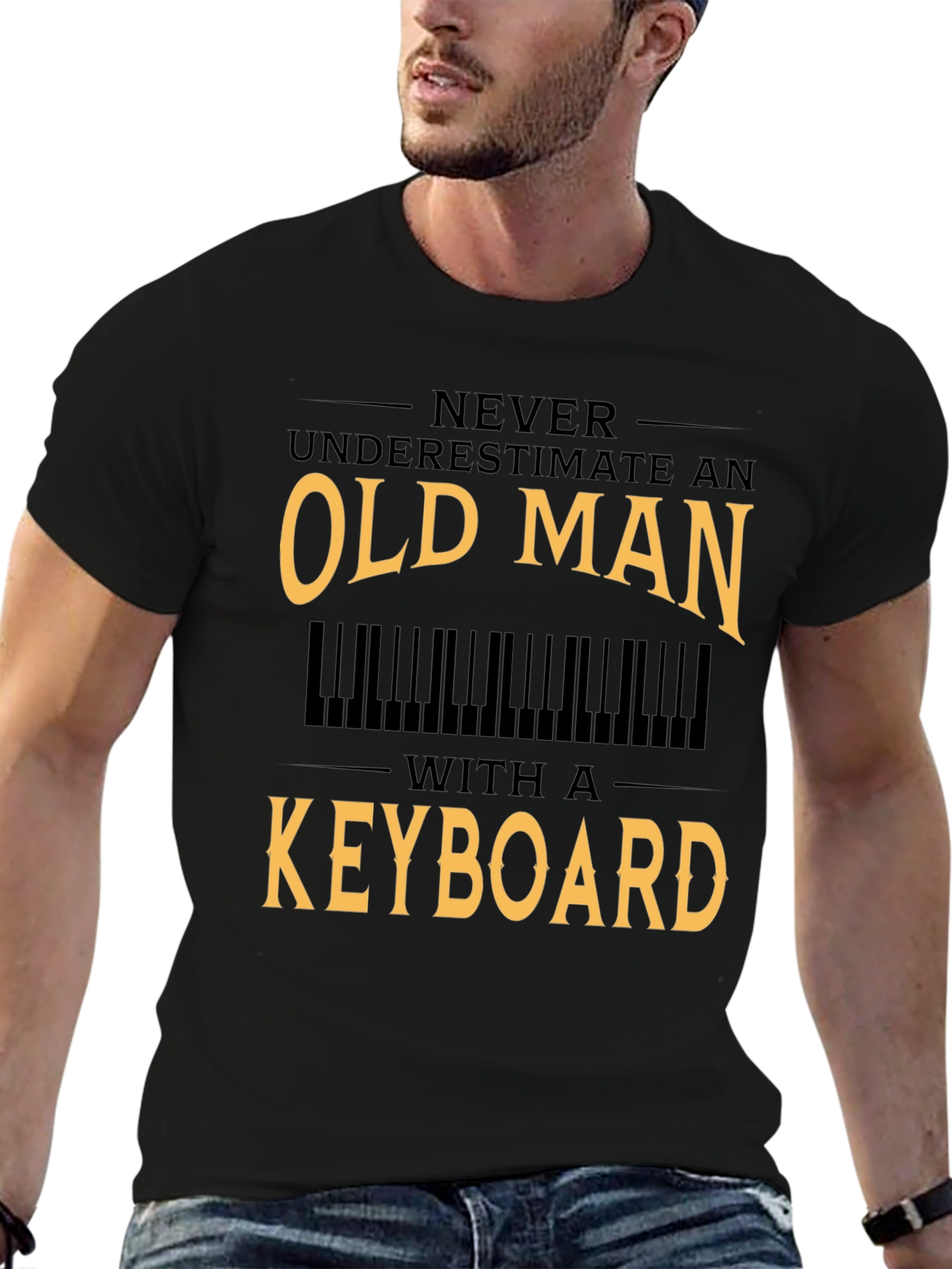 Black Old Man Keyboard T-Shirt - Musician Gift view 6