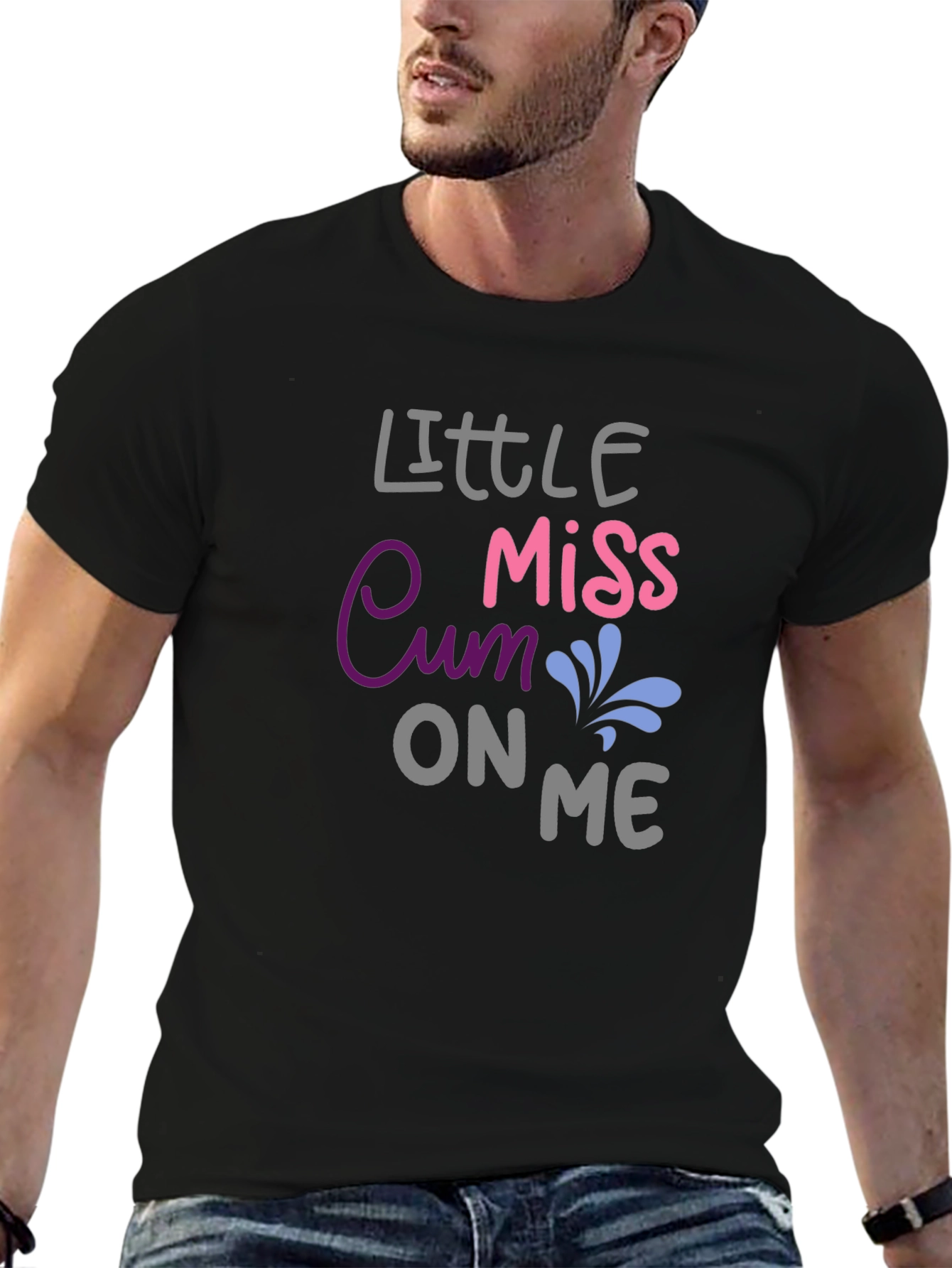 Black Little Miss Cum On Me Funny Adult Humor T-Shirt view 6