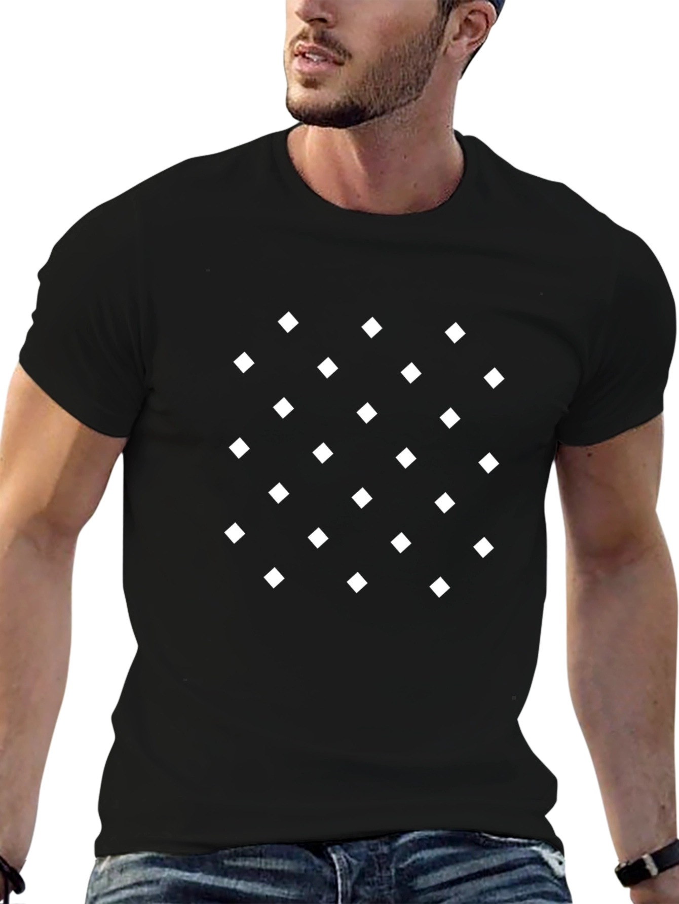 Black Modern Diamond Pattern Black T-Shirt view 6