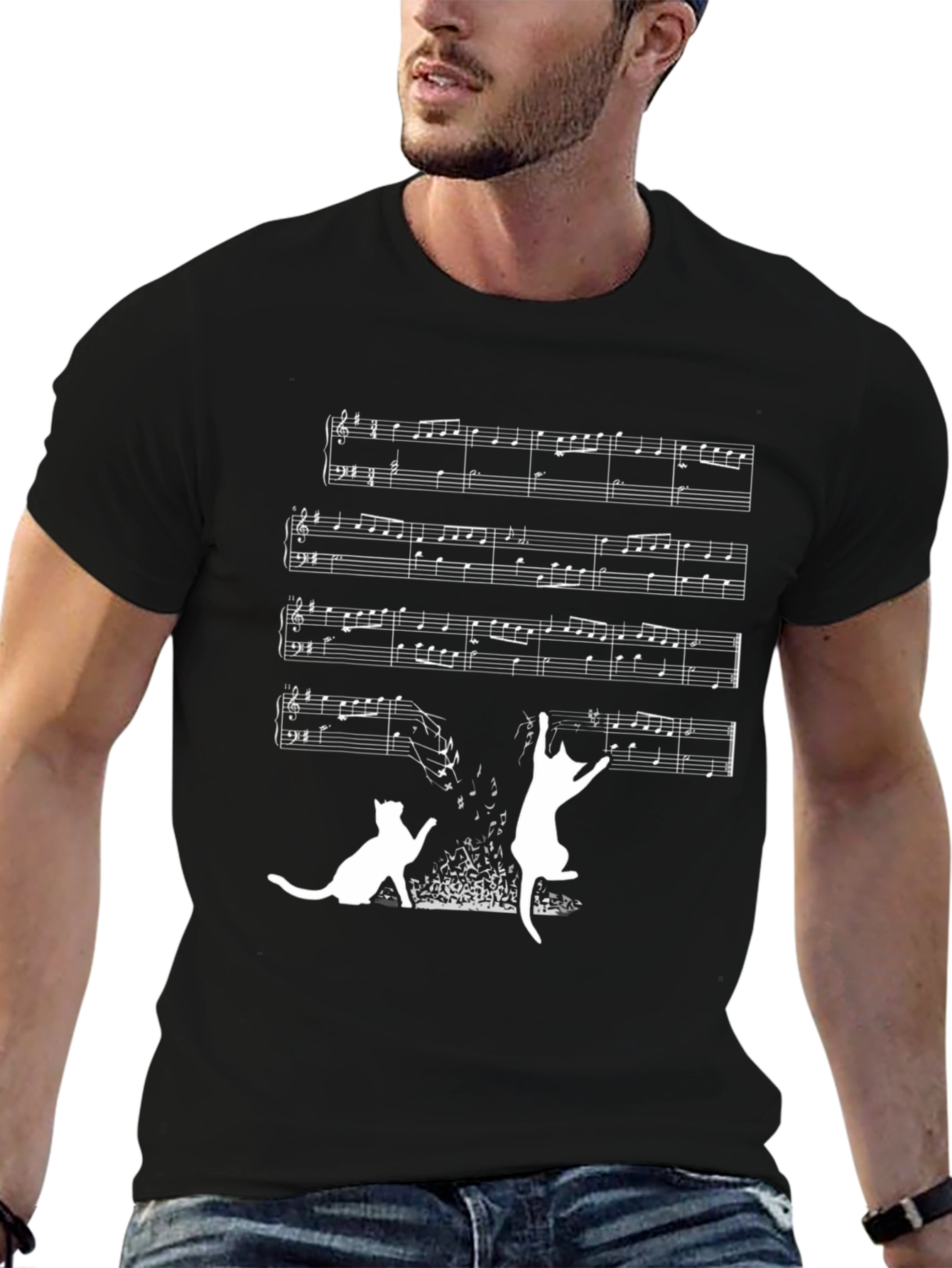 Black Musical Cats Graphic T-Shirt - Black view 6