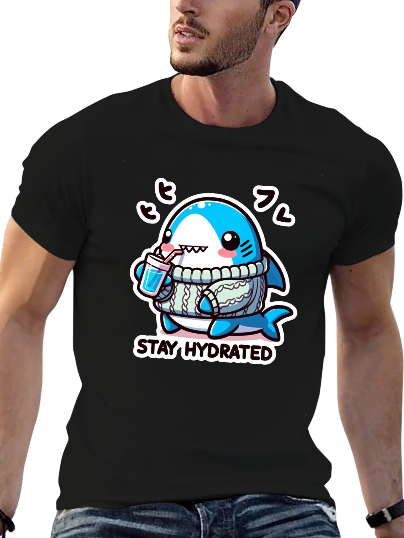 Black Stay Hydrated Shark Graphic Tee view 6