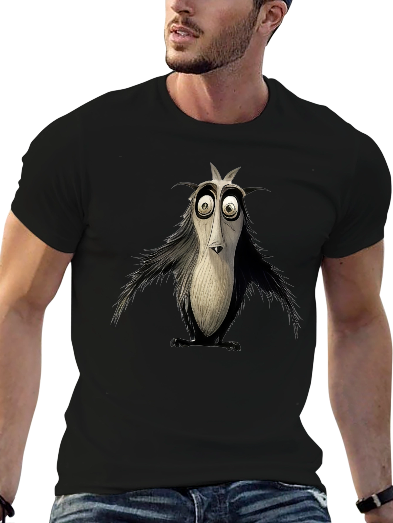 Black Cartoon Bird Graphic Tee - Black, Unique Design view 6