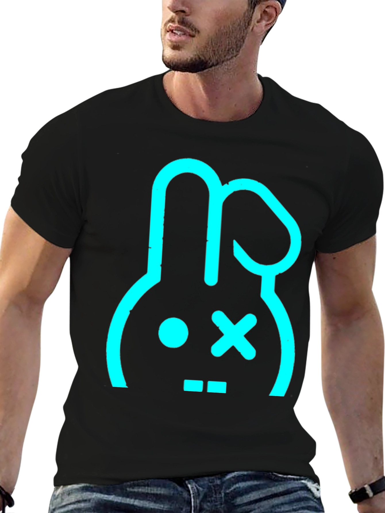 Black Cool Bunny Graphic Tee - Black Cotton Blend view 6