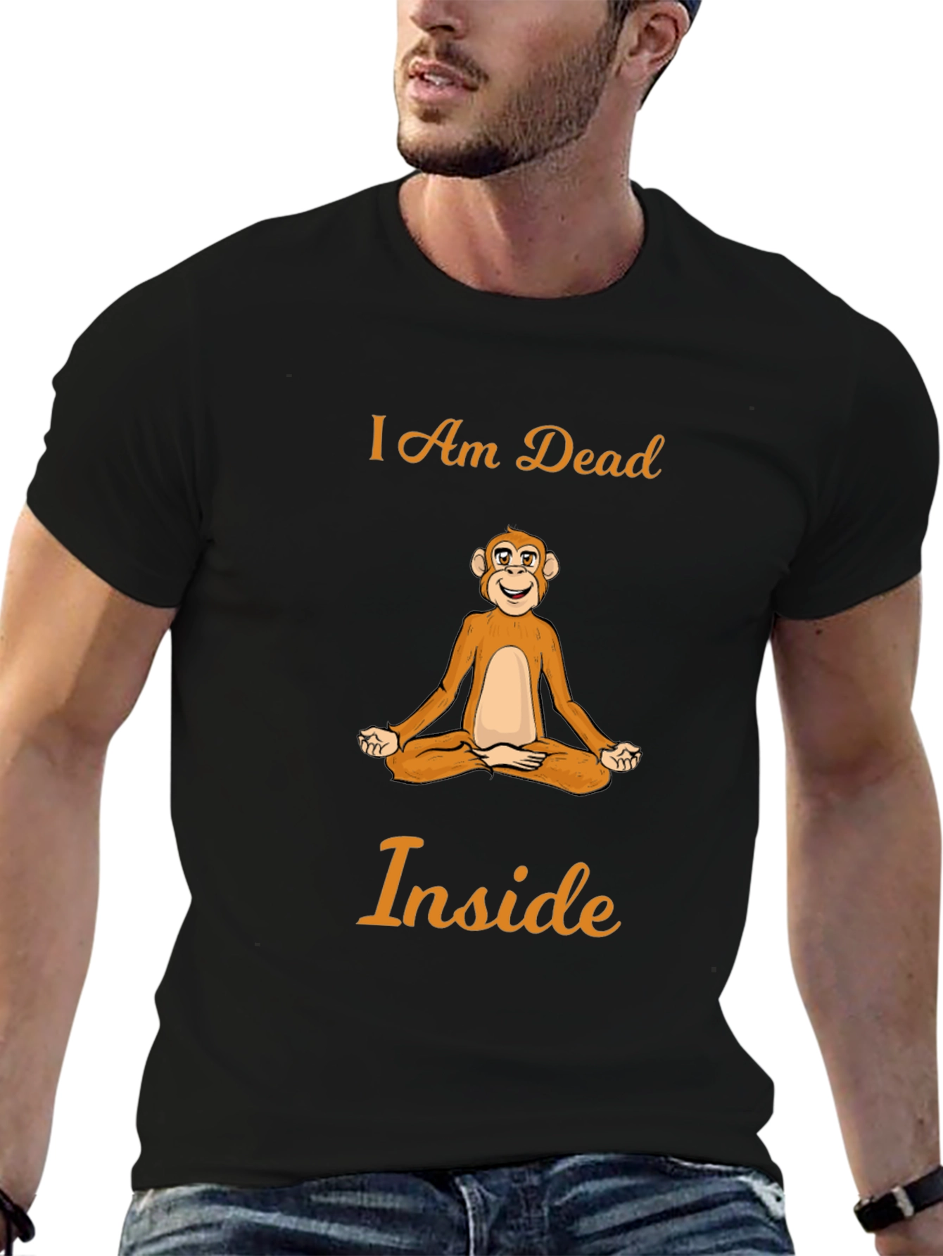 Black I Am Dead Inside Monkey Meditation T-Shirt view 6