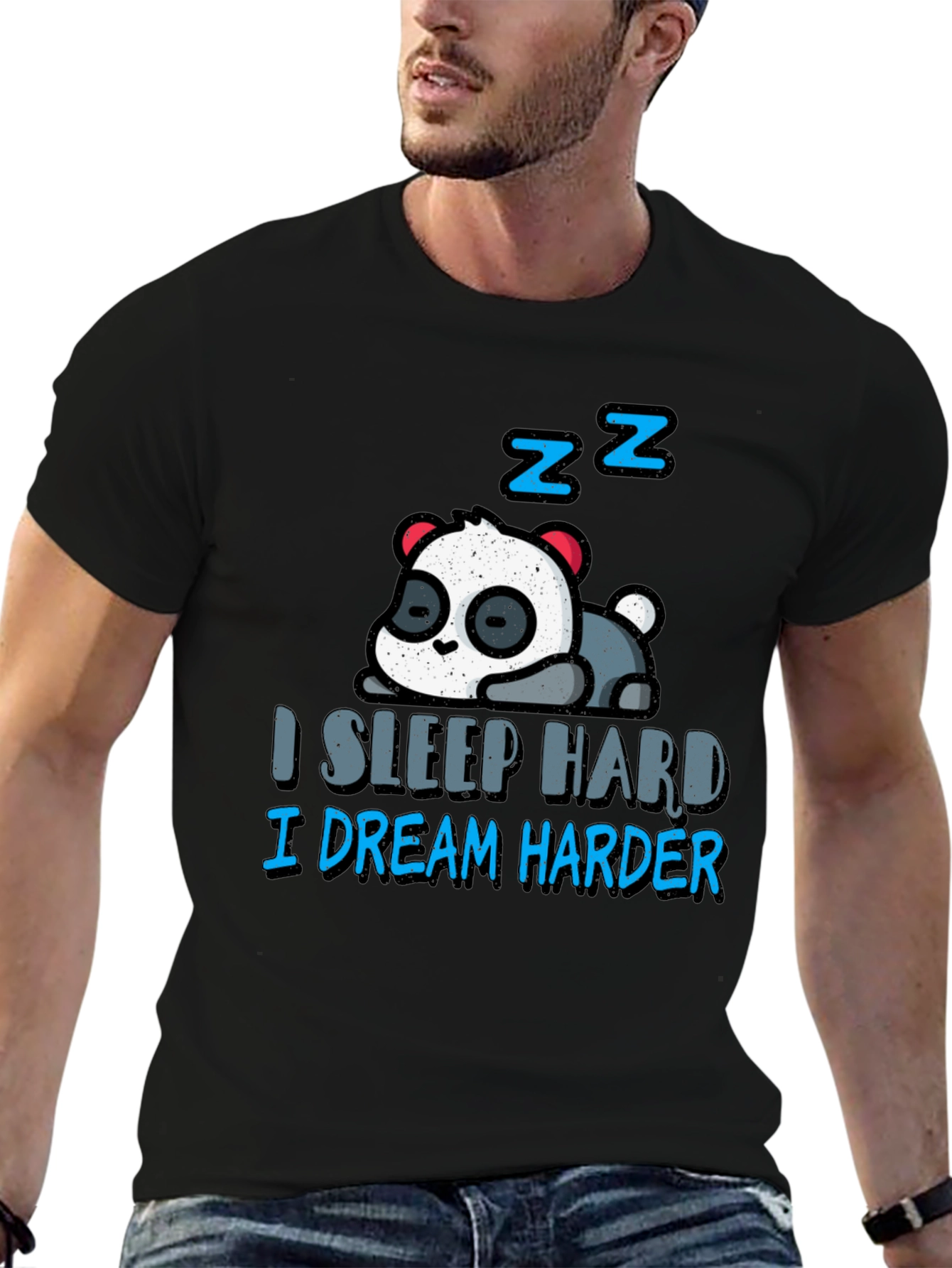 Black Sleepy Panda T-Shirt - I Sleep Hard, I Dream Harder view 6