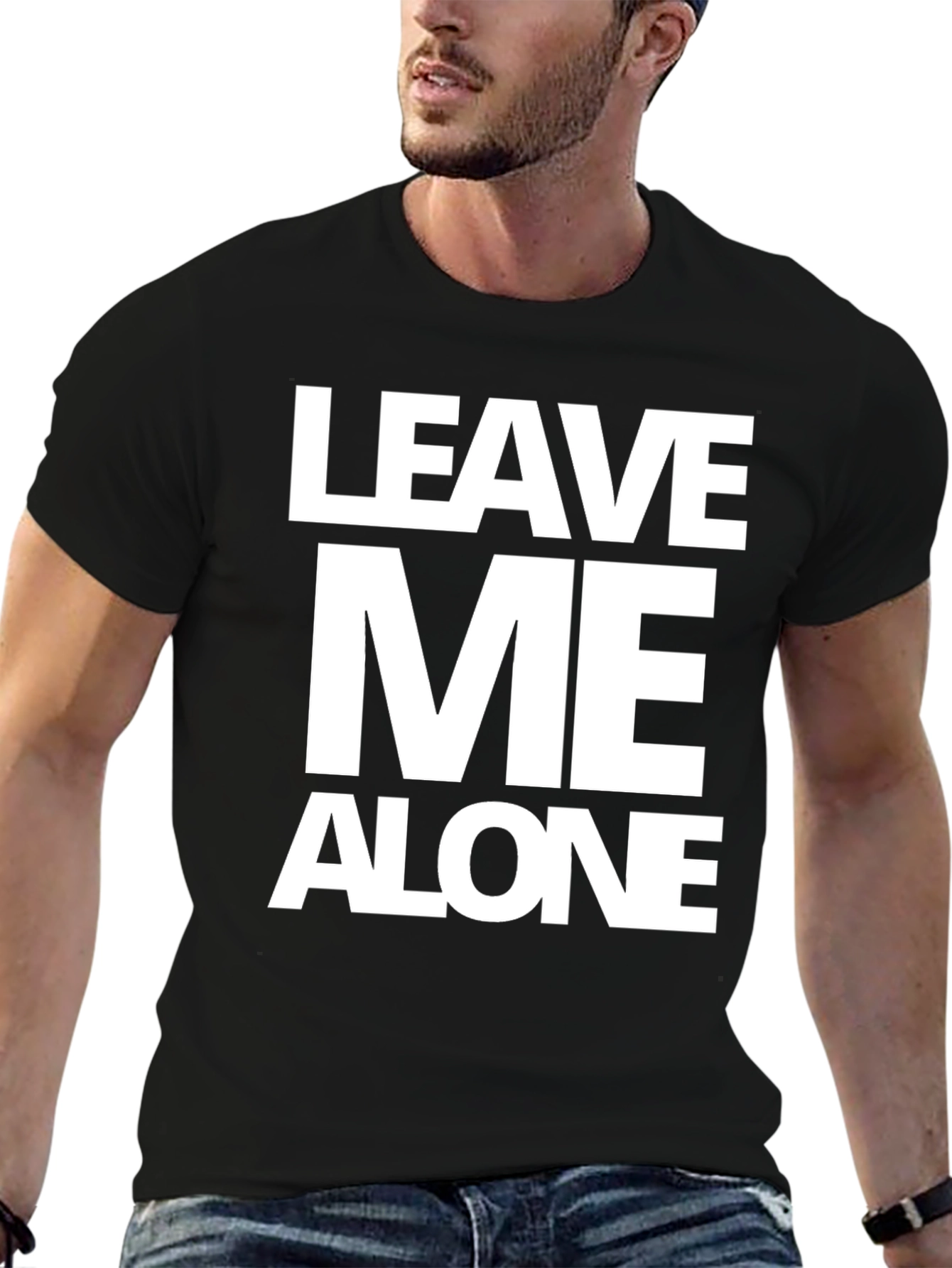 Black Leave Me Alone Graphic Tee - Black Cotton T-Shirt view 6