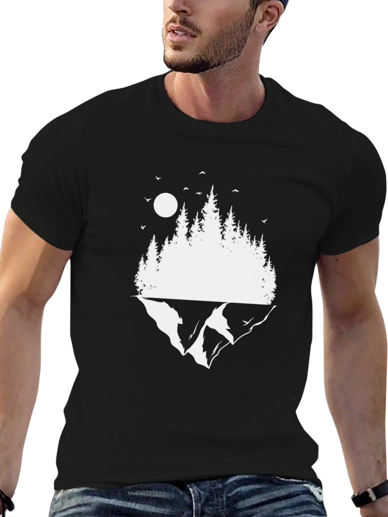 Black Nature Scene Graphic Black T-Shirt view 6
