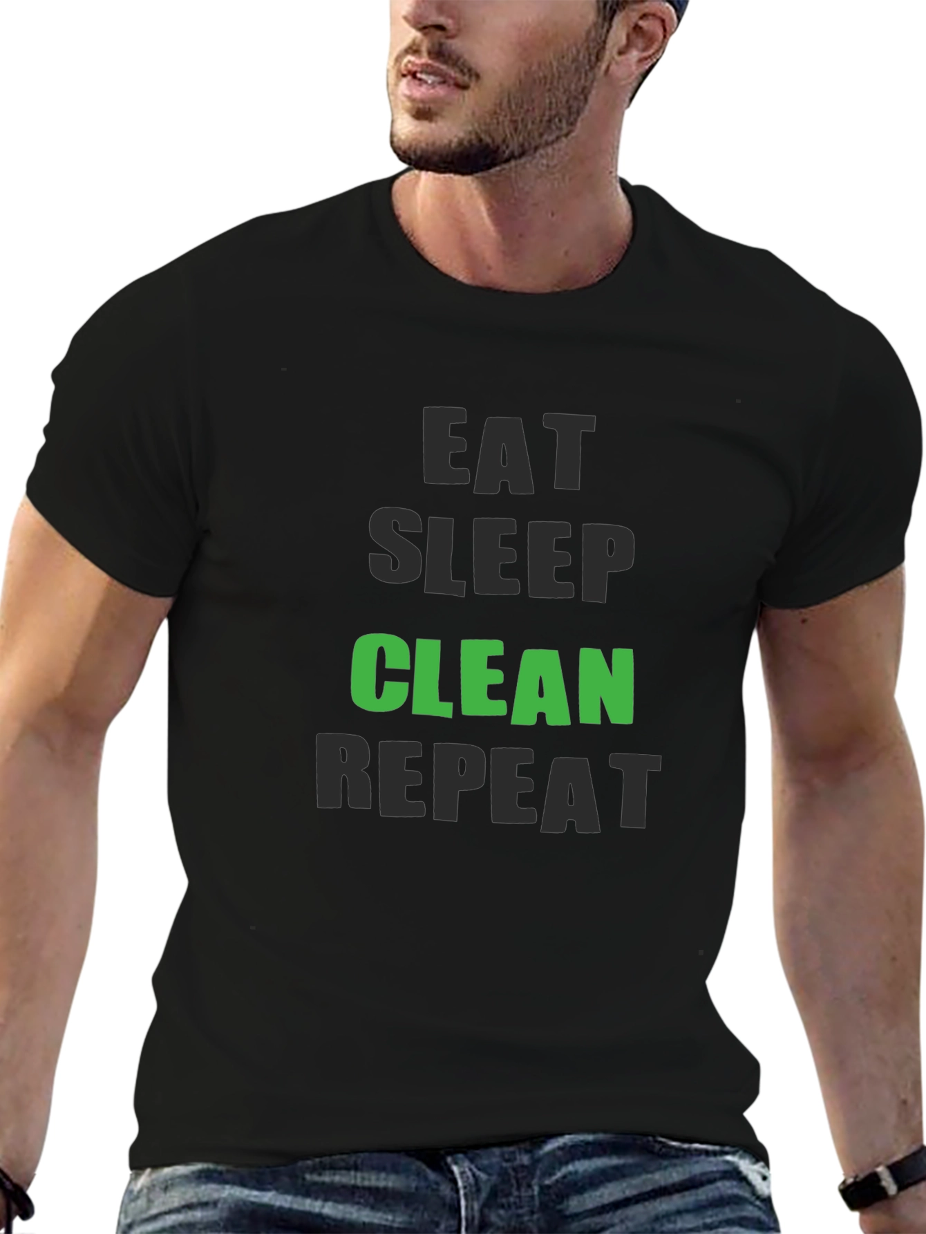Black Eat Sleep Clean Repeat - Funny Cleaning T-Shirt view 6