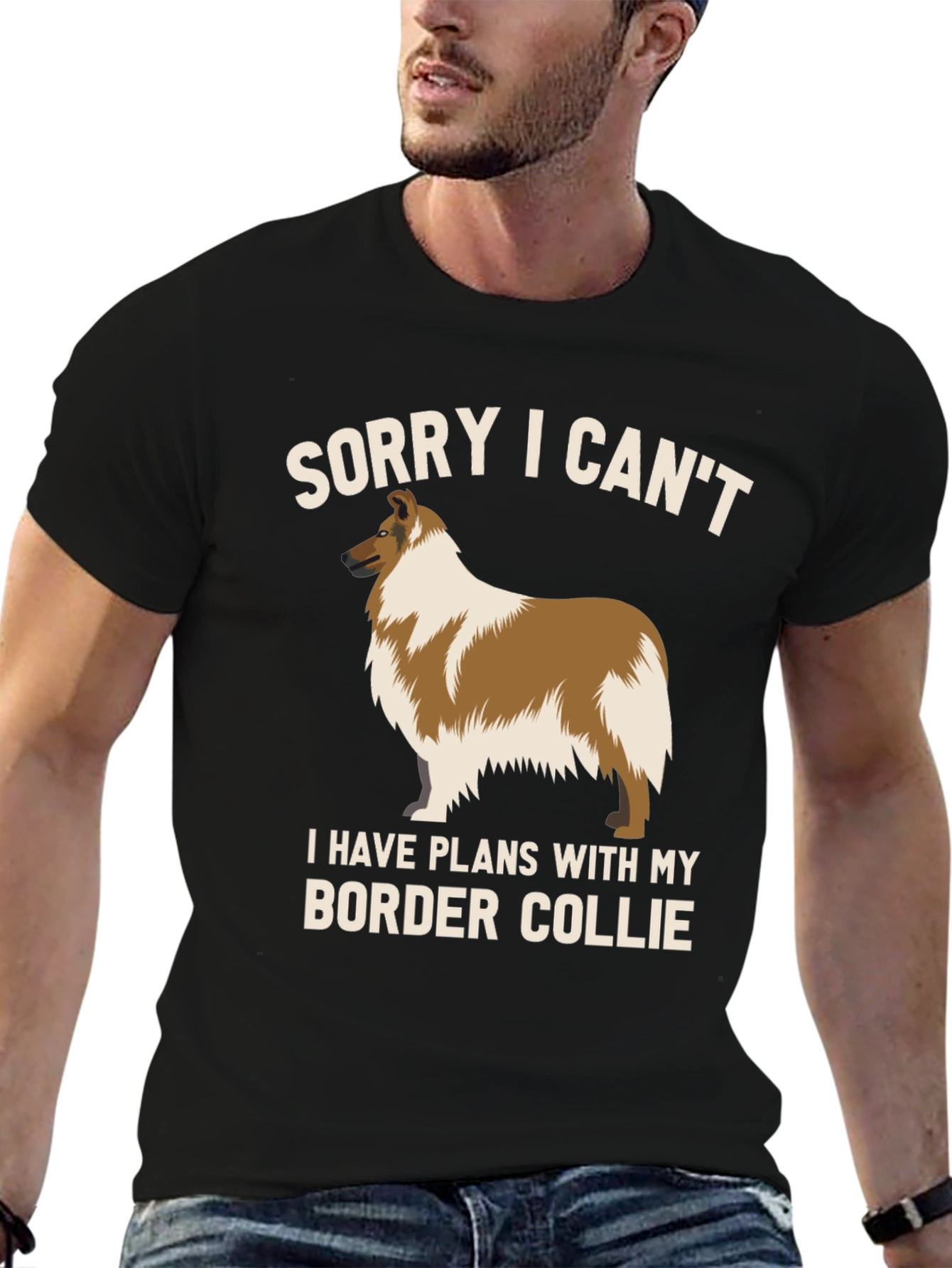 Black Sorry I Can't Border Collie T-Shirt view 6