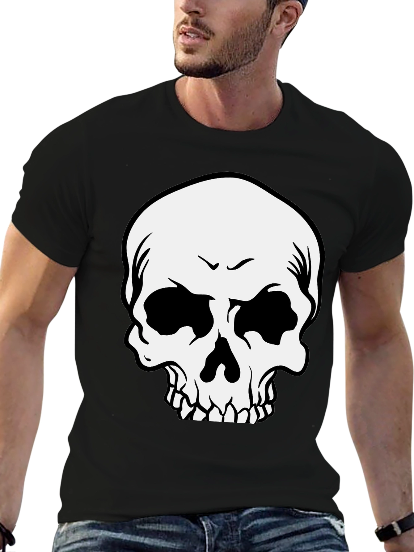 Black Skull Graphic Print Black T-Shirt view 6