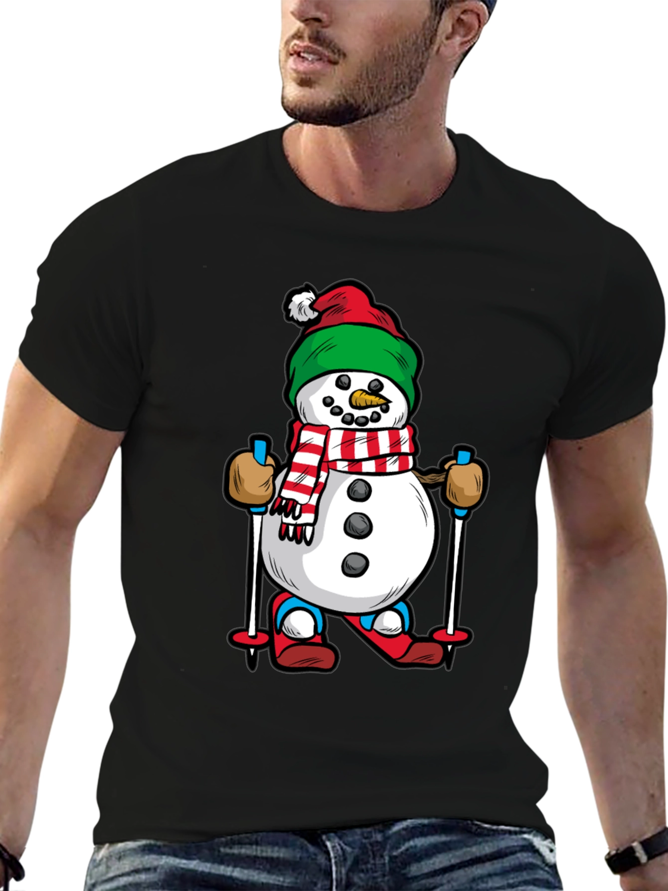 Black Snowman Skiing Graphic Tee - Holiday Cheer view 6