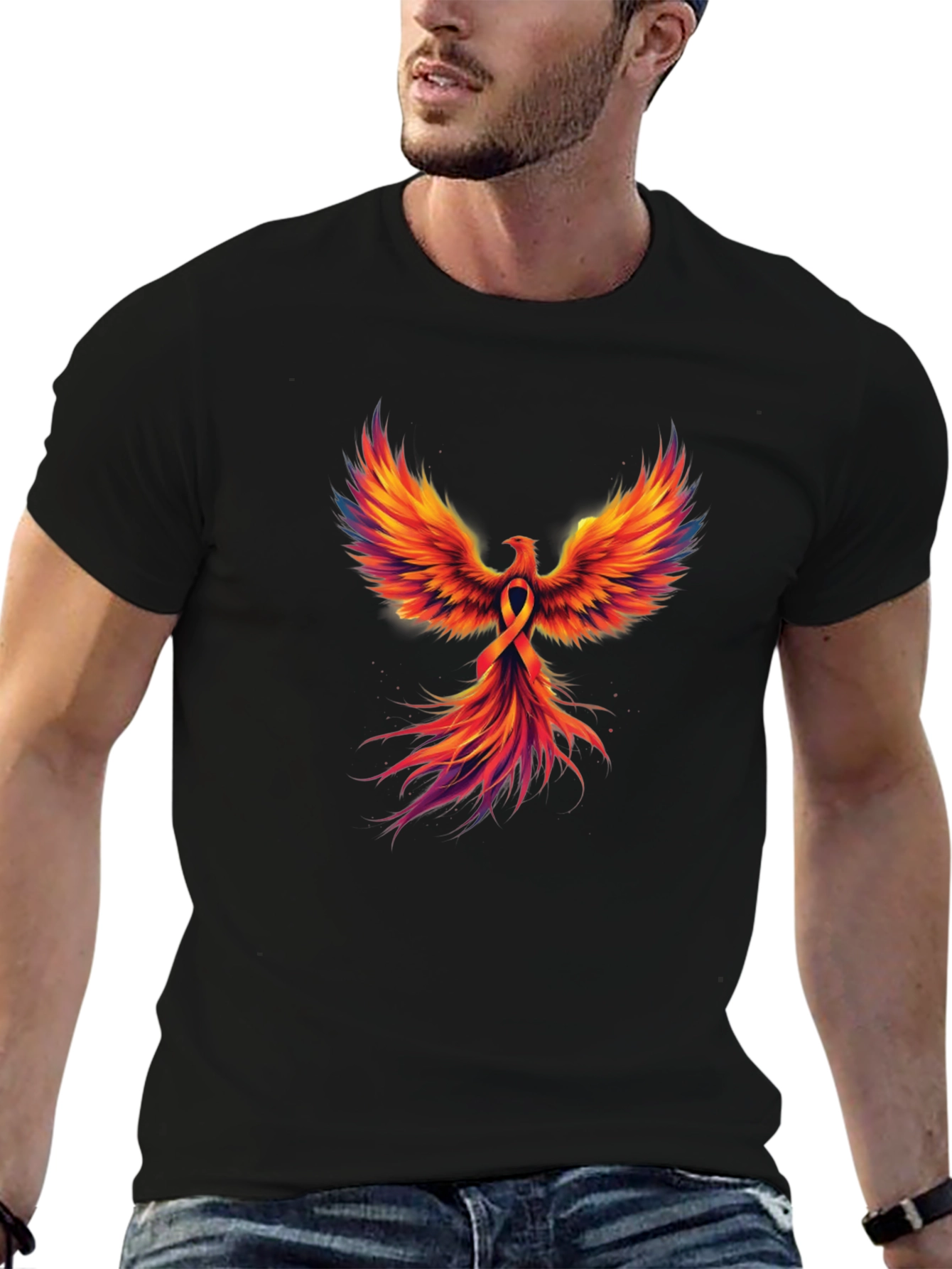 Black Phoenix Rising Graphic T-Shirt - Black view 6