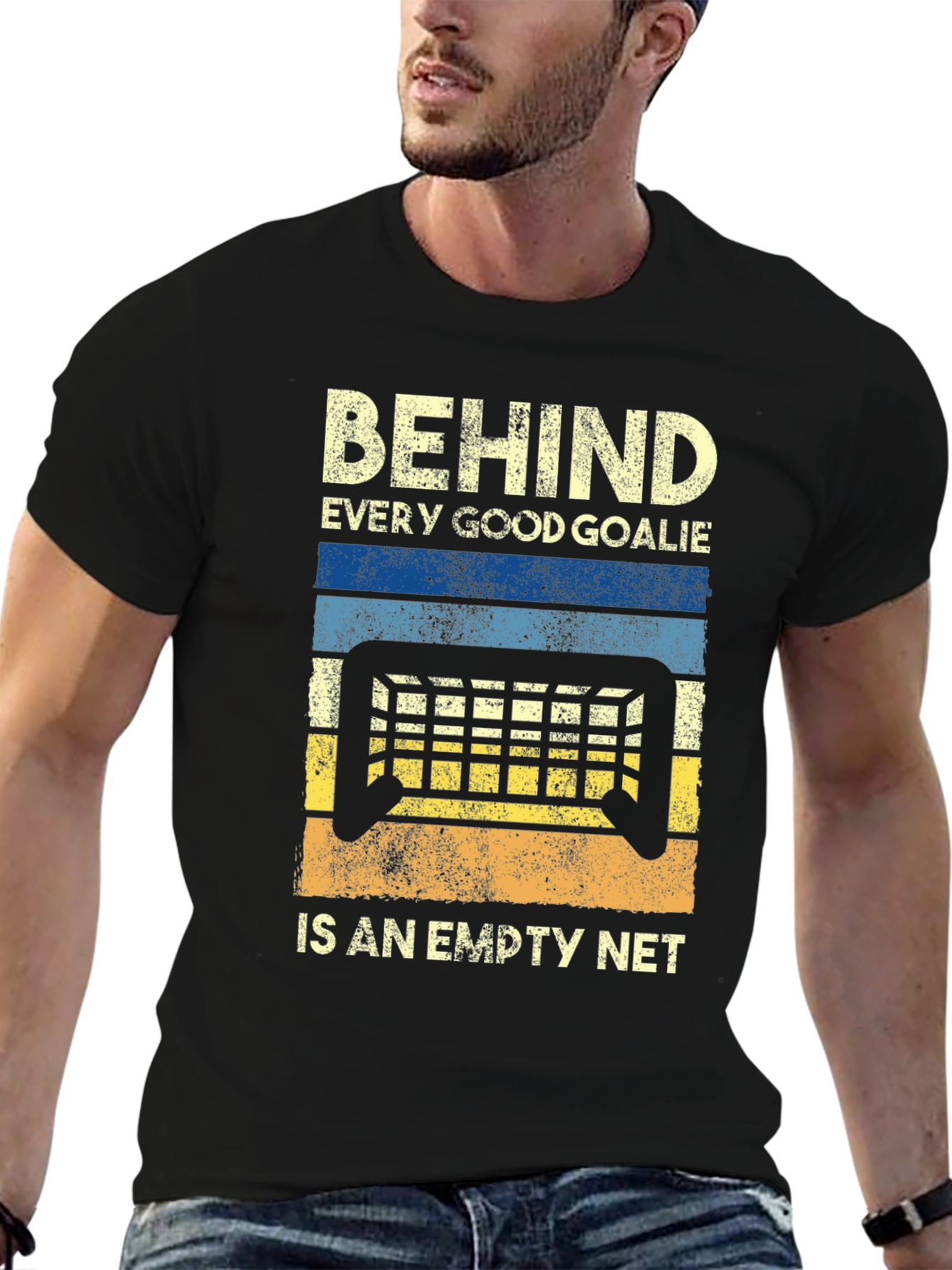 Black Funny Hockey Goalie Empty Net Graphic T-Shirt view 6