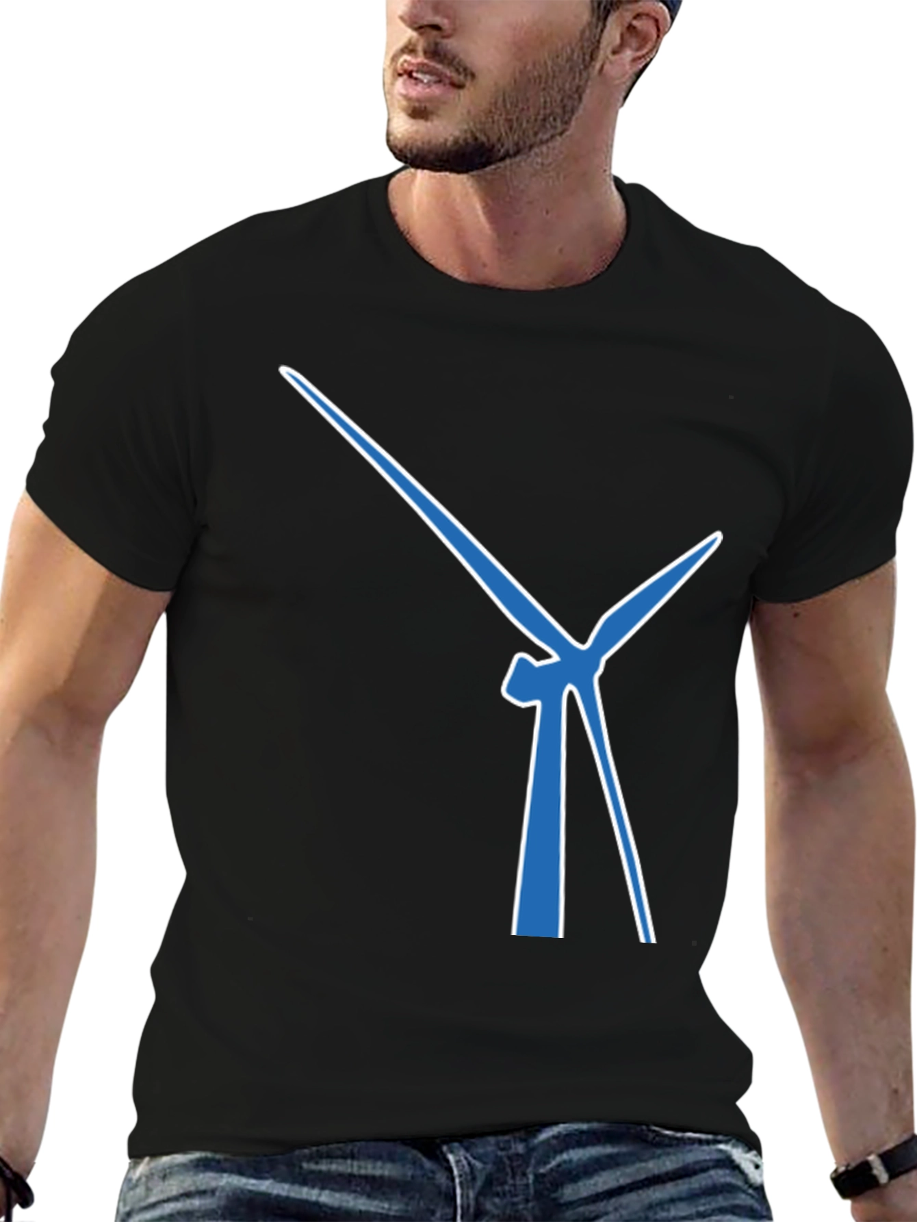 Black Wind Turbine Graphic Tee - Modern Blue Design view 6