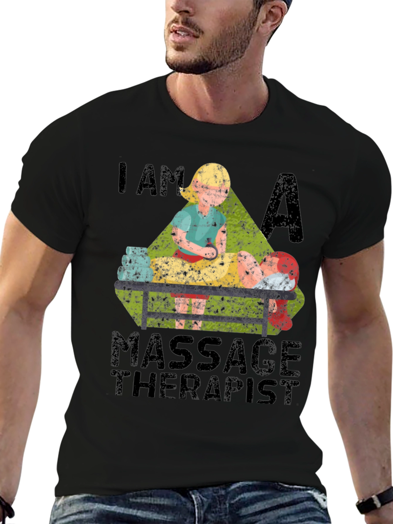 Black Massage Therapist T-Shirt - Unisex view 6