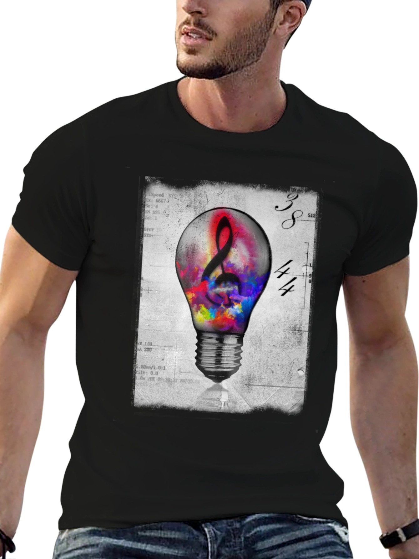 Black Treble Clef Lightbulb Graphic T-Shirt view 6