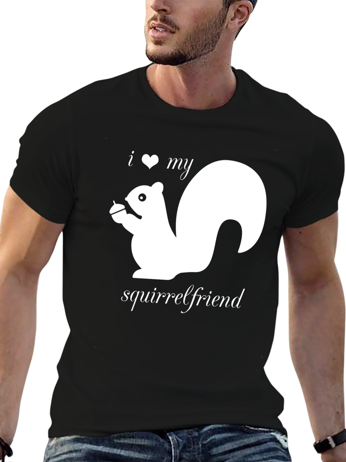 Black I Heart My Squirrelfriend T-Shirt Black Cotton Tee view 6