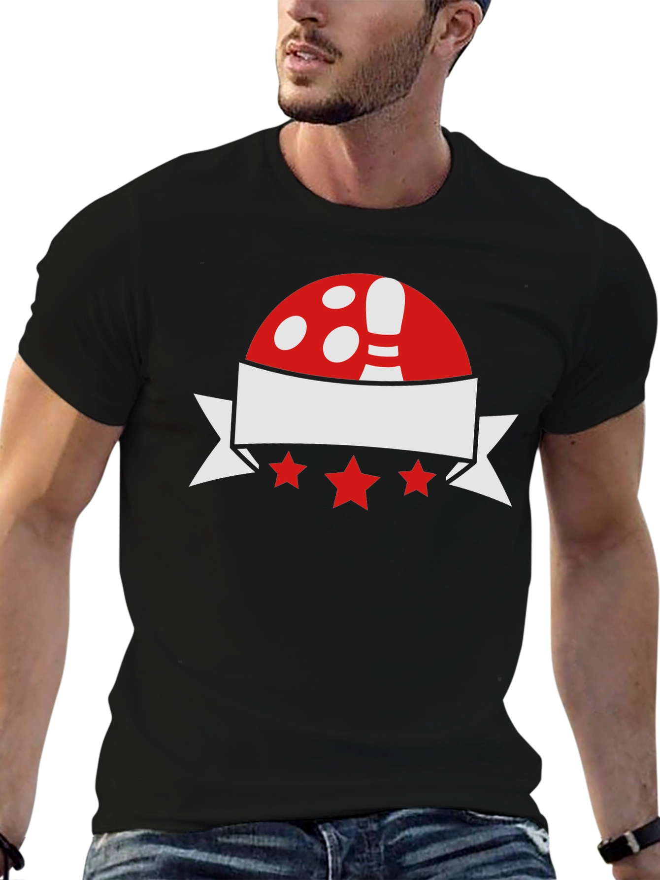 Black Bowling T-Shirt: Red, White & Star Design view 6