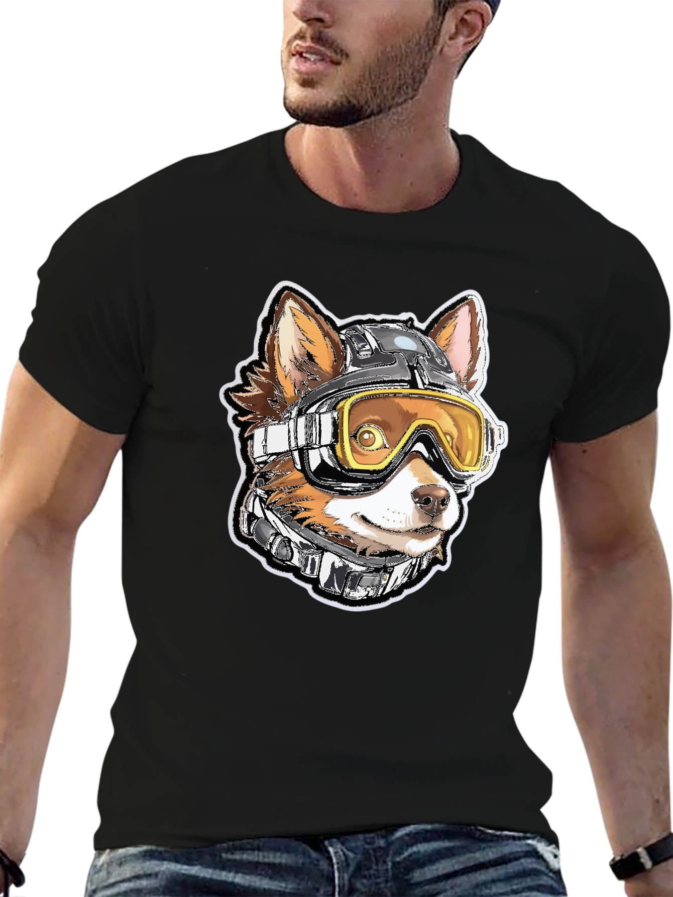 Black Dog Pilot Graphic Tee - Black Cotton T-Shirt view 6