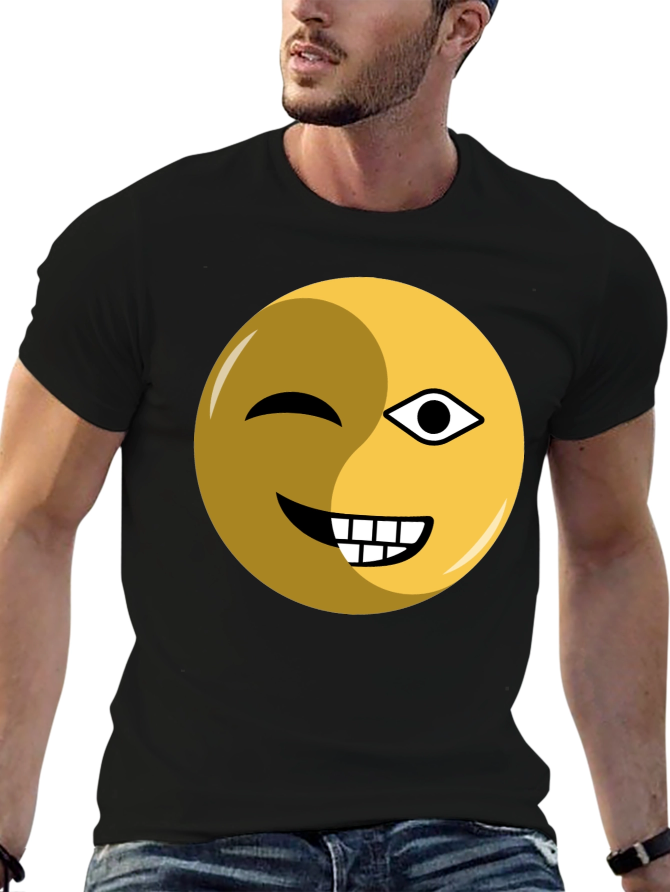 Black Winking Emoji Graphic Tee - Black Cotton Blend view 6