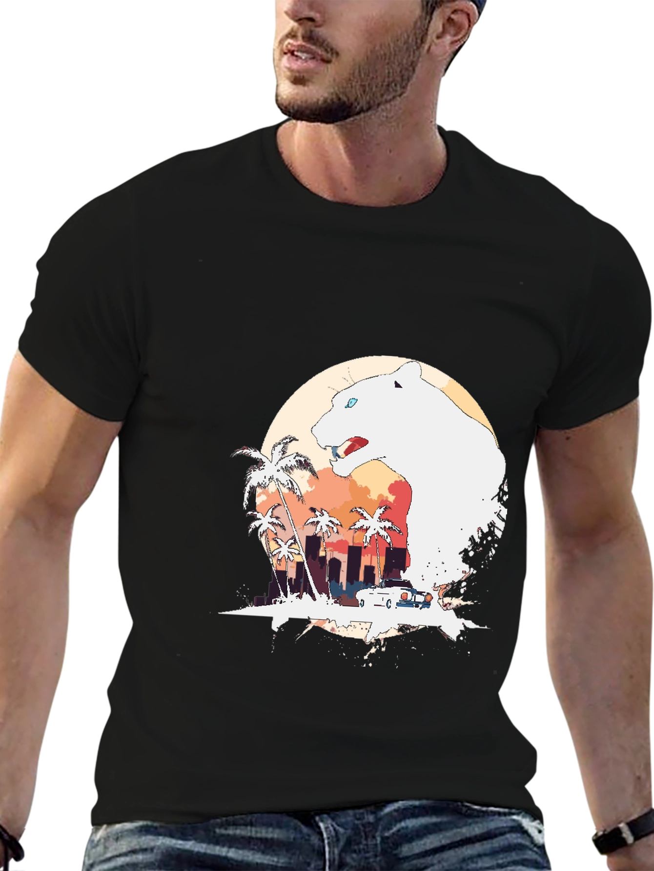 Black Miami Vice Panther Graphic Tee view 6