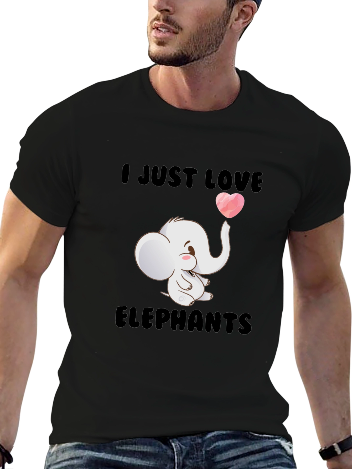 Black I Love Elephants Black T-Shirt view 6