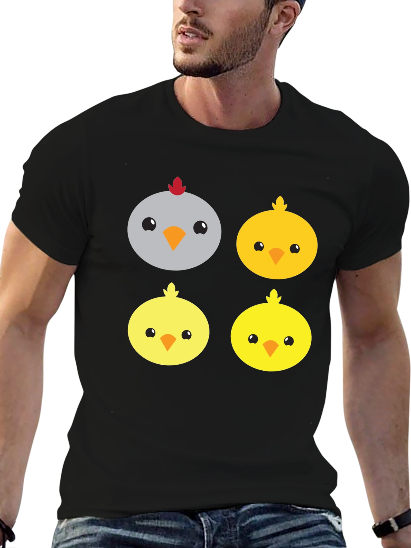 Black Cute Cartoon Chickens Graphic Tee view 6
