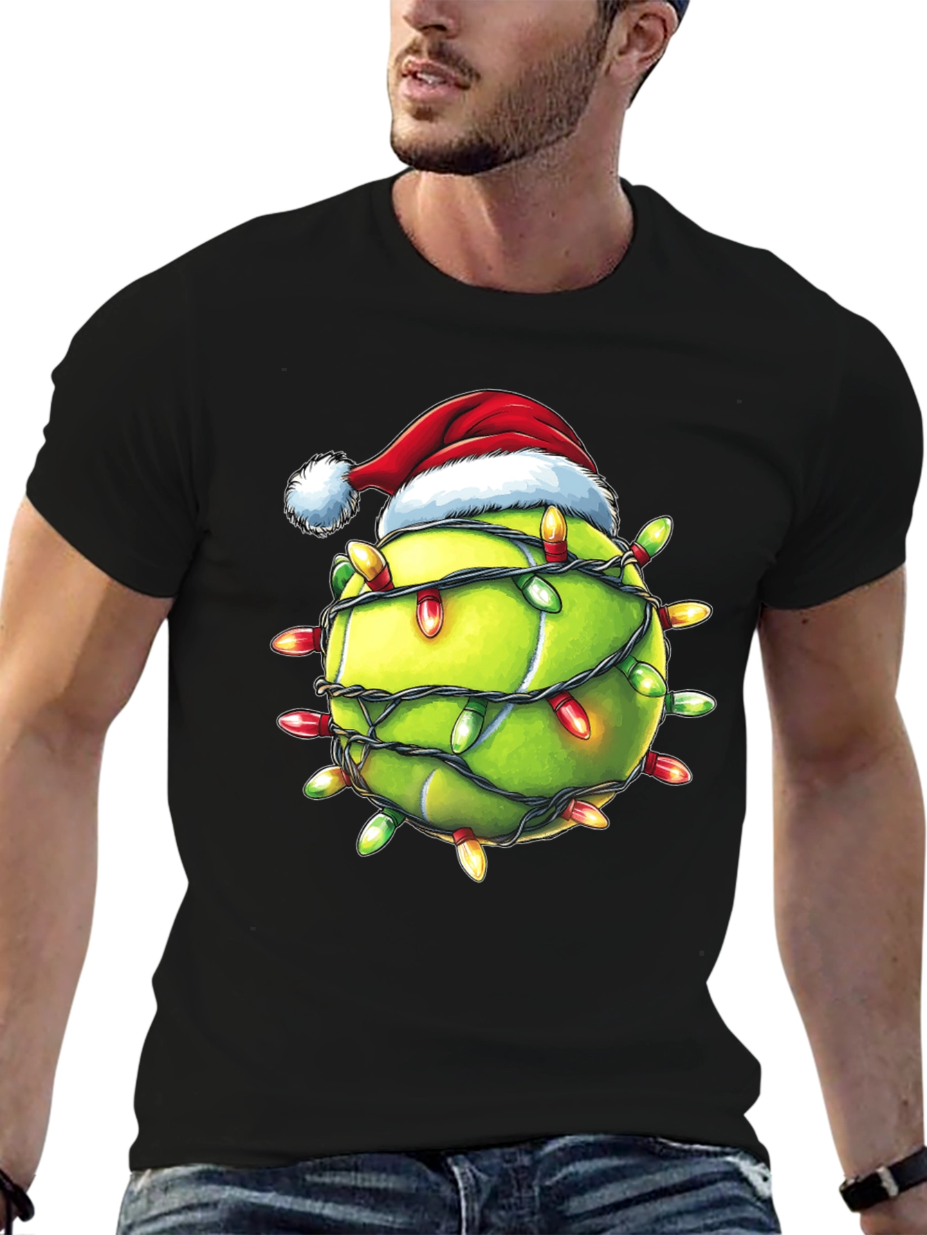 Black Festive Tennis Christmas T-Shirt view 6