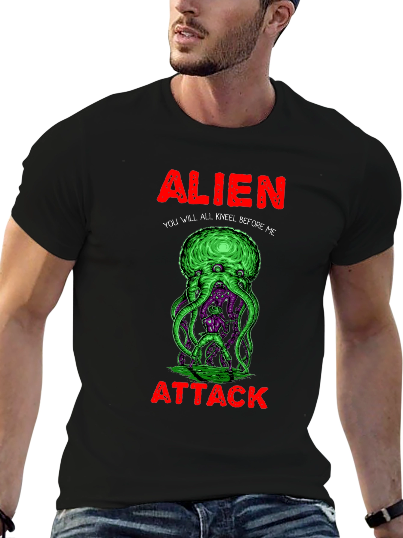 Black Alien Attack Graphic T-Shirt view 6