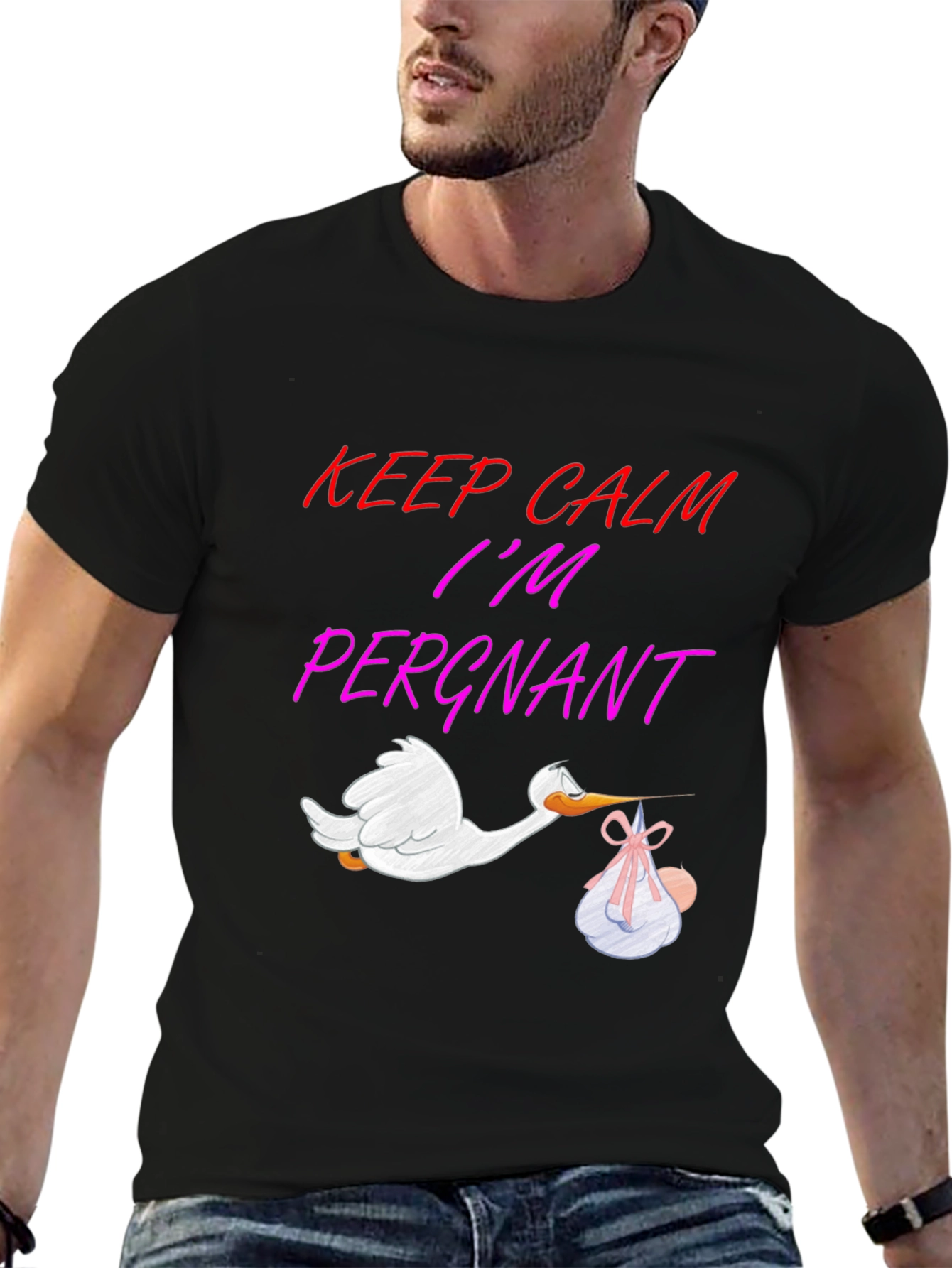 Black Keep Calm I'm Pergant T-Shirt view 6