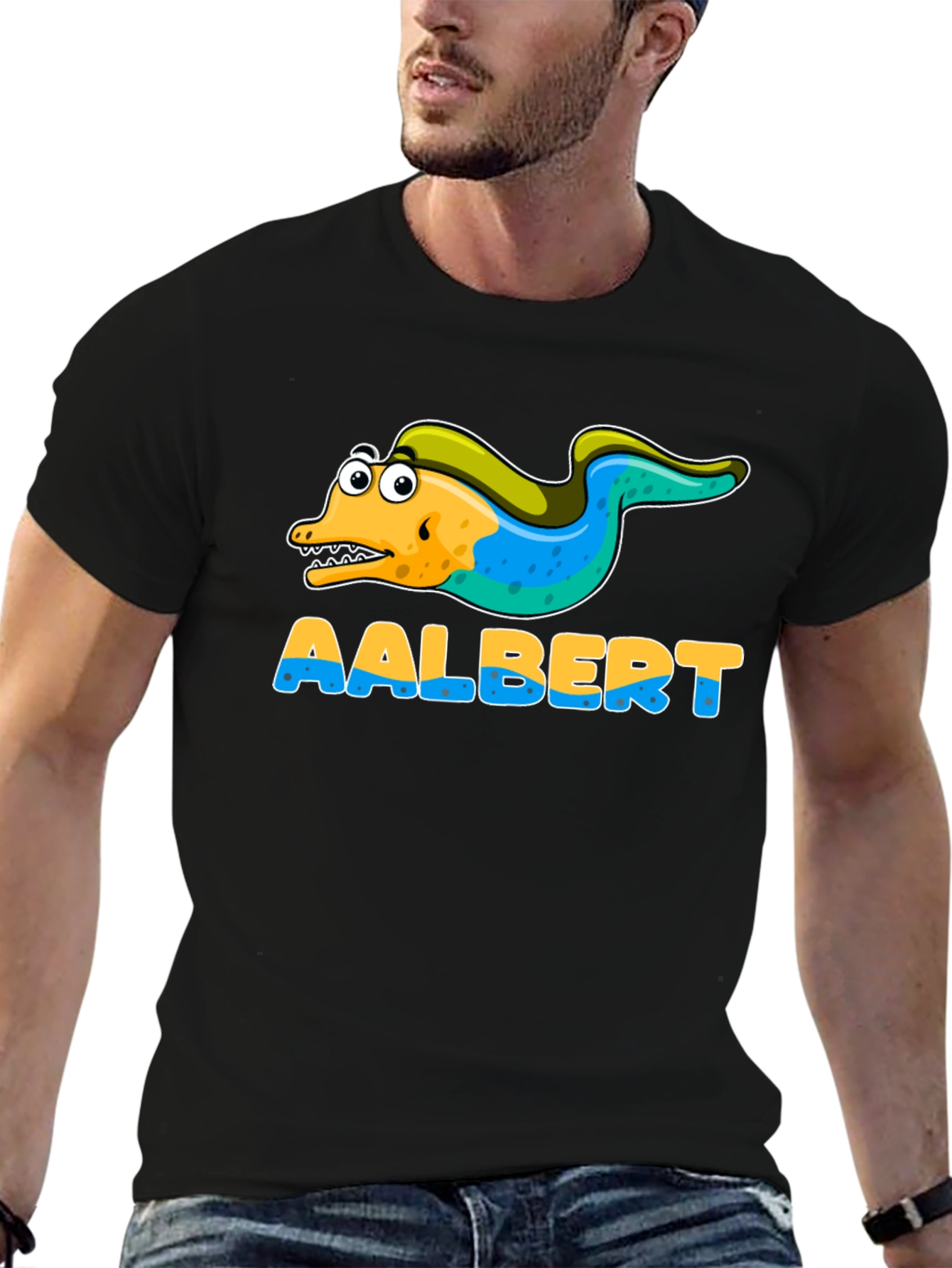 Black Aalbert Eel Cartoon Graphic T-Shirt view 6